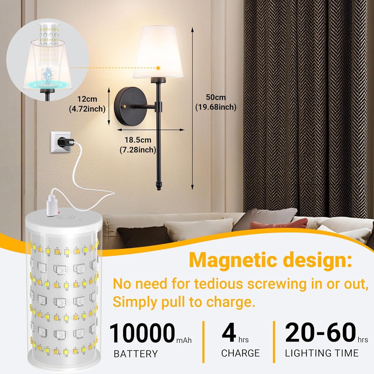 Aplique de Pared Inalámbrico Vimhou 50.8cm 2 Pack Negro