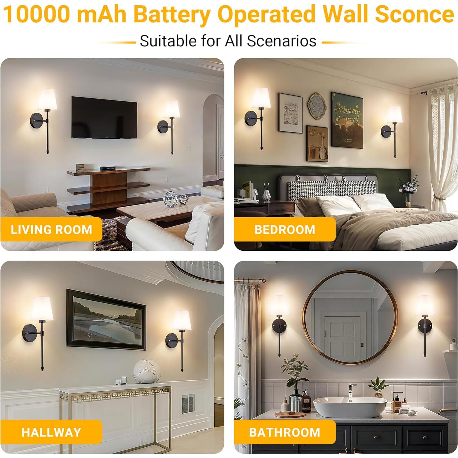 Aplique de Pared Inalámbrico Vimhou 50.8cm 2 Pack Negro