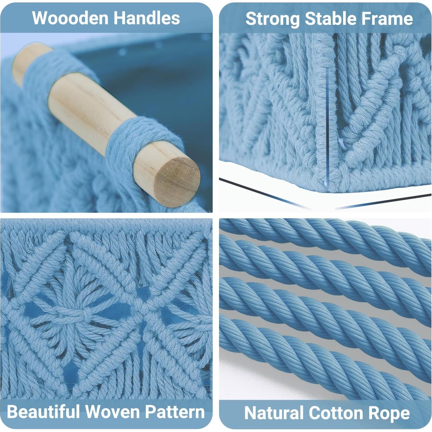 Cestas de Almacenamiento Nonam Macrame Juego de 2 Azul