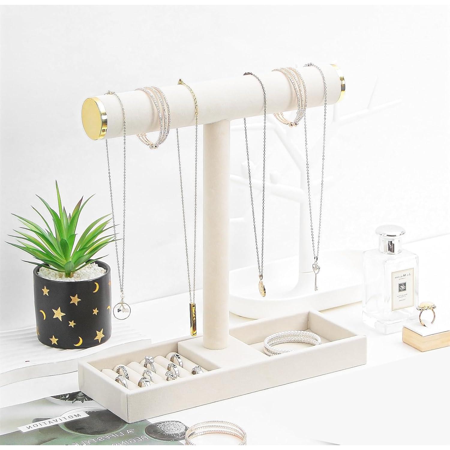 Soporte Organizador de Joyería Coward Beige Terciopelo Multiuso