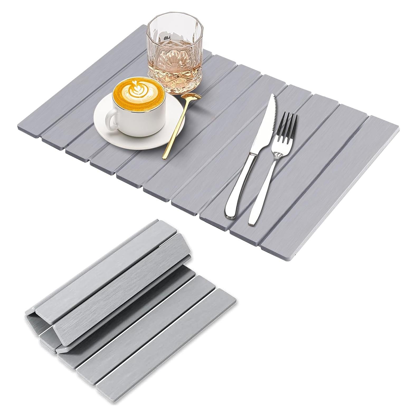 Stone Dish Drying Mat for Kitchen Counter, Collapsible Dish Drying Mat 24"(L)×16"(W) Absorbent Diatomaceous Earth Drying Mats, Quick Dry Stone Mat for Cups Dishes Kitchen Bathroom Any Countertop Gray