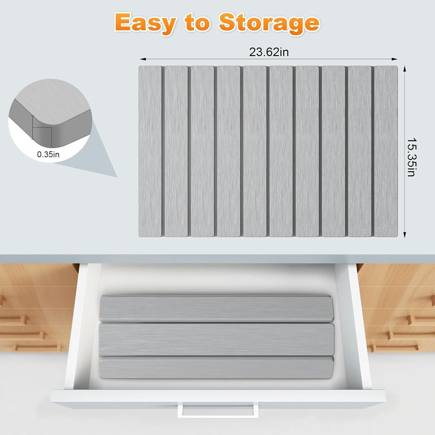 Stone Dish Drying Mat for Kitchen Counter, Collapsible Dish Drying Mat 24"(L)×16"(W) Absorbent Diatomaceous Earth Drying Mats, Quick Dry Stone Mat for Cups Dishes Kitchen Bathroom Any Countertop Gray