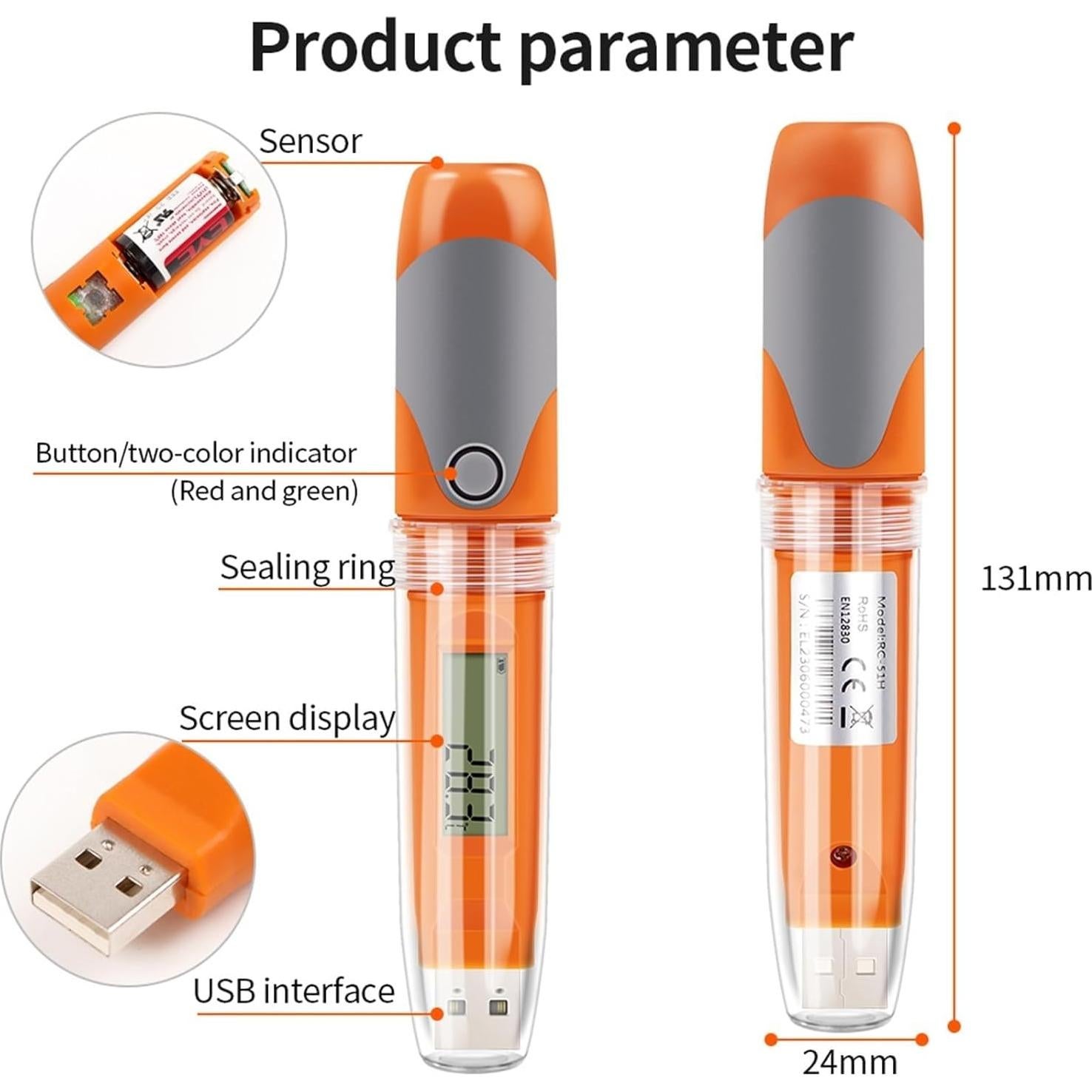 Registrador de Datos de Temperatura y Humedad Elitech RC-51H -30°C a 70°C