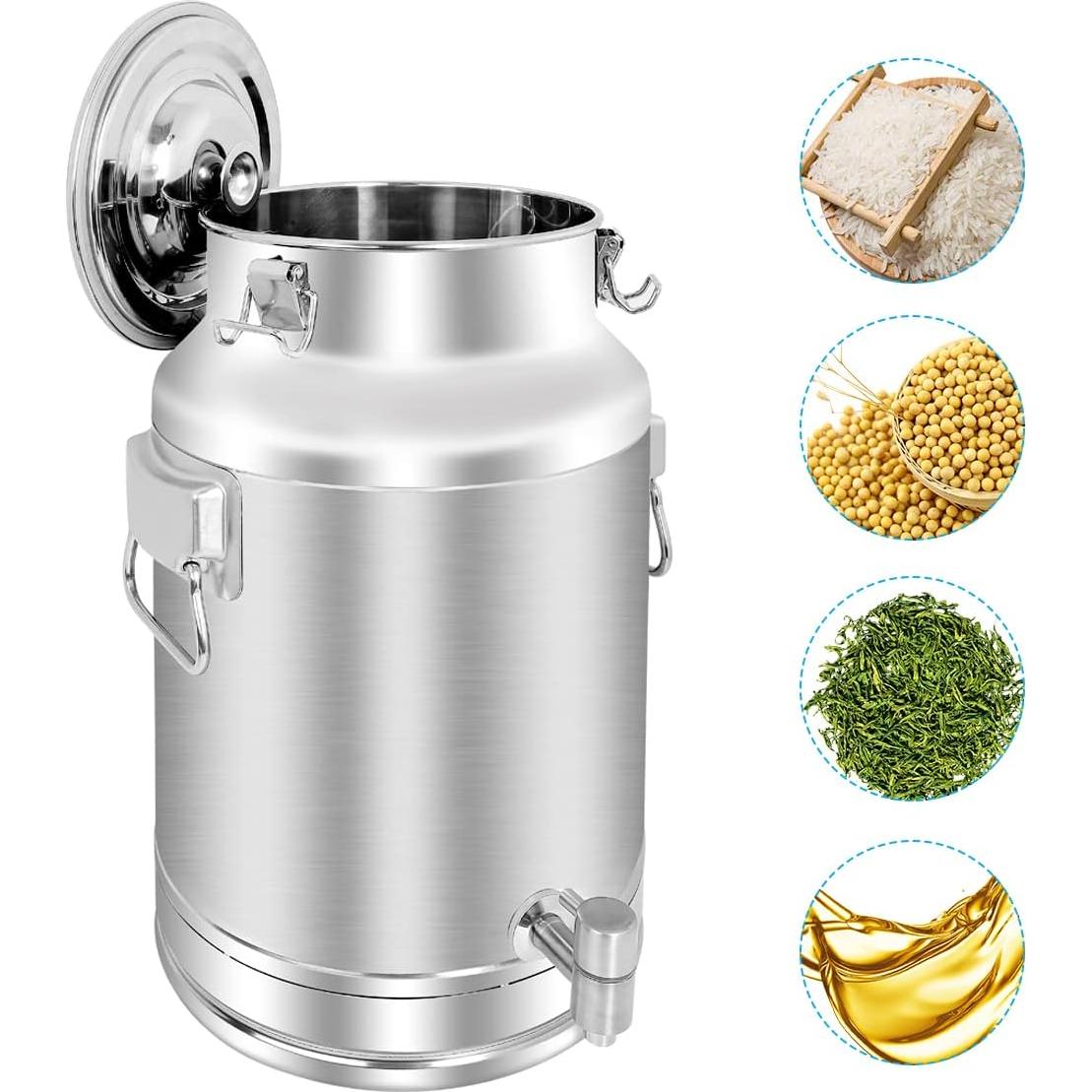 Lata de Leche Acero Inoxidable 304 20L con Grifo y Tapa Sellada