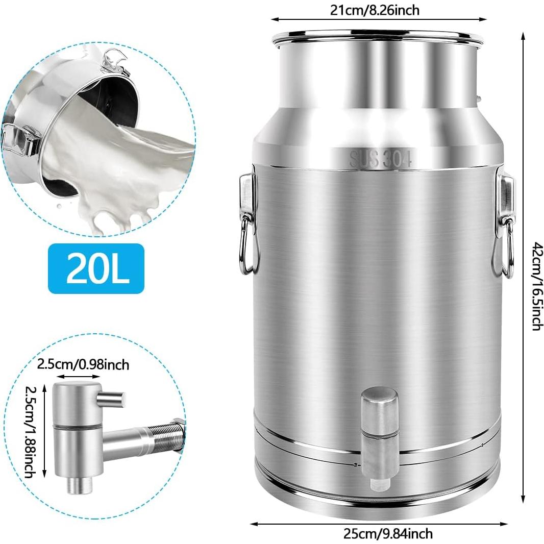 Lata de Leche Acero Inoxidable 304 20L con Grifo y Tapa Sellada
