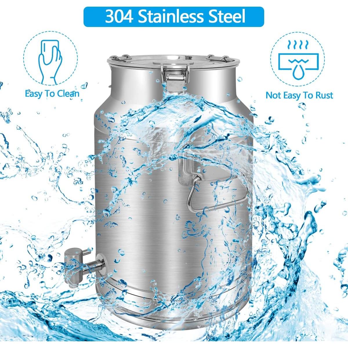 Lata de Leche Acero Inoxidable 304 20L con Grifo y Tapa Sellada