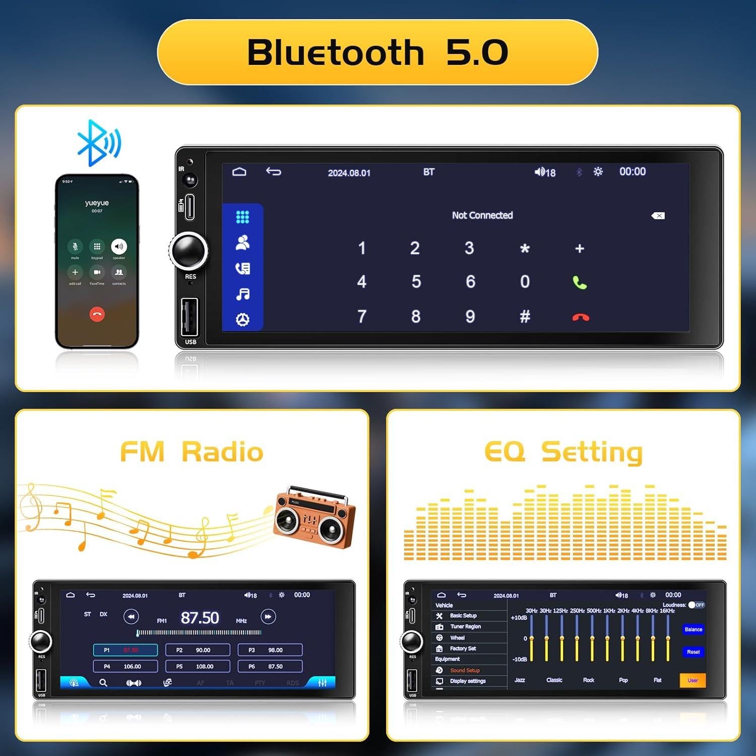 Estéreo de Coche Lussuvox UN 9540C 7" Bluetooth CarPlay Android Auto