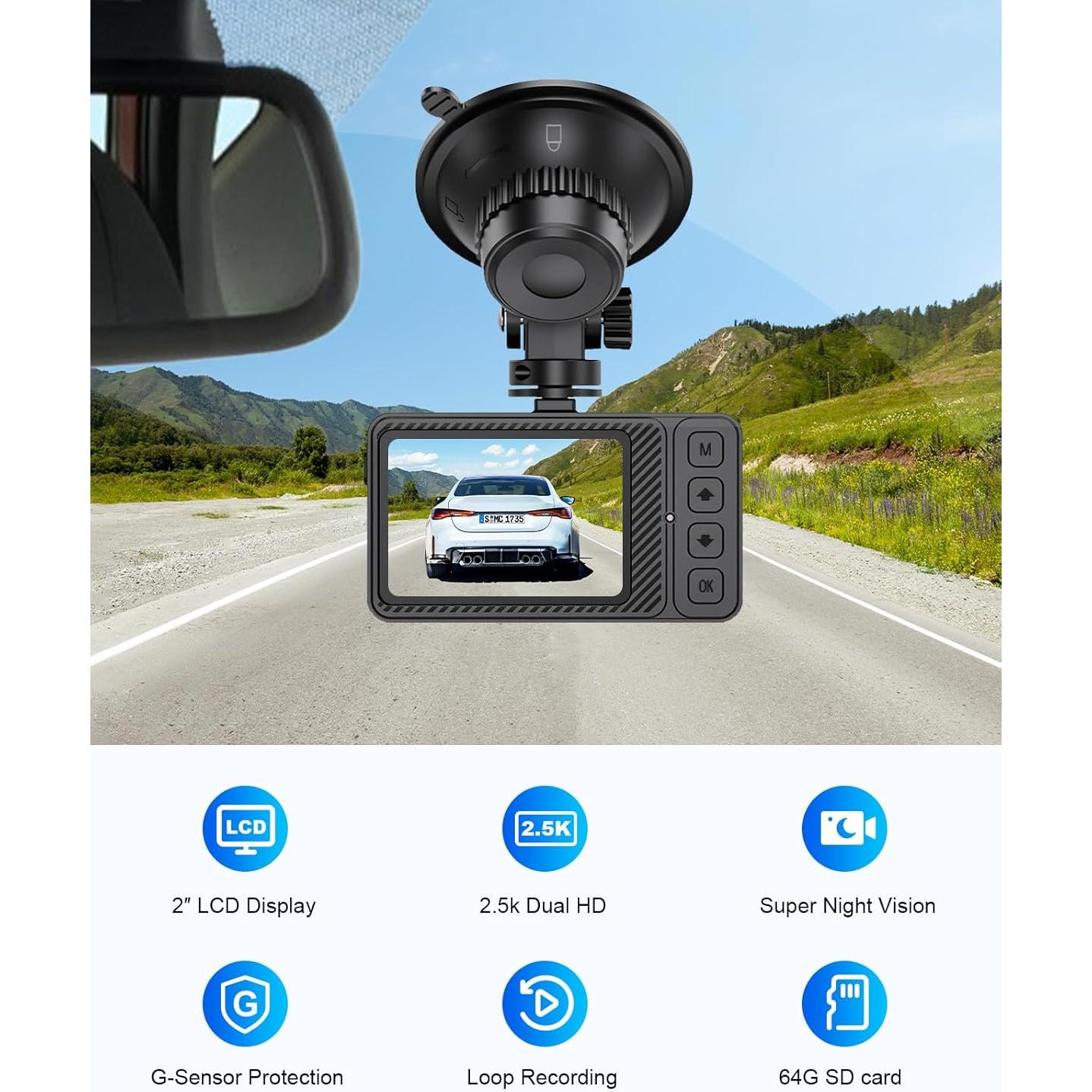 Cámara Dash Delantera y Trasera AIPLUGER 2.5K + 1080P