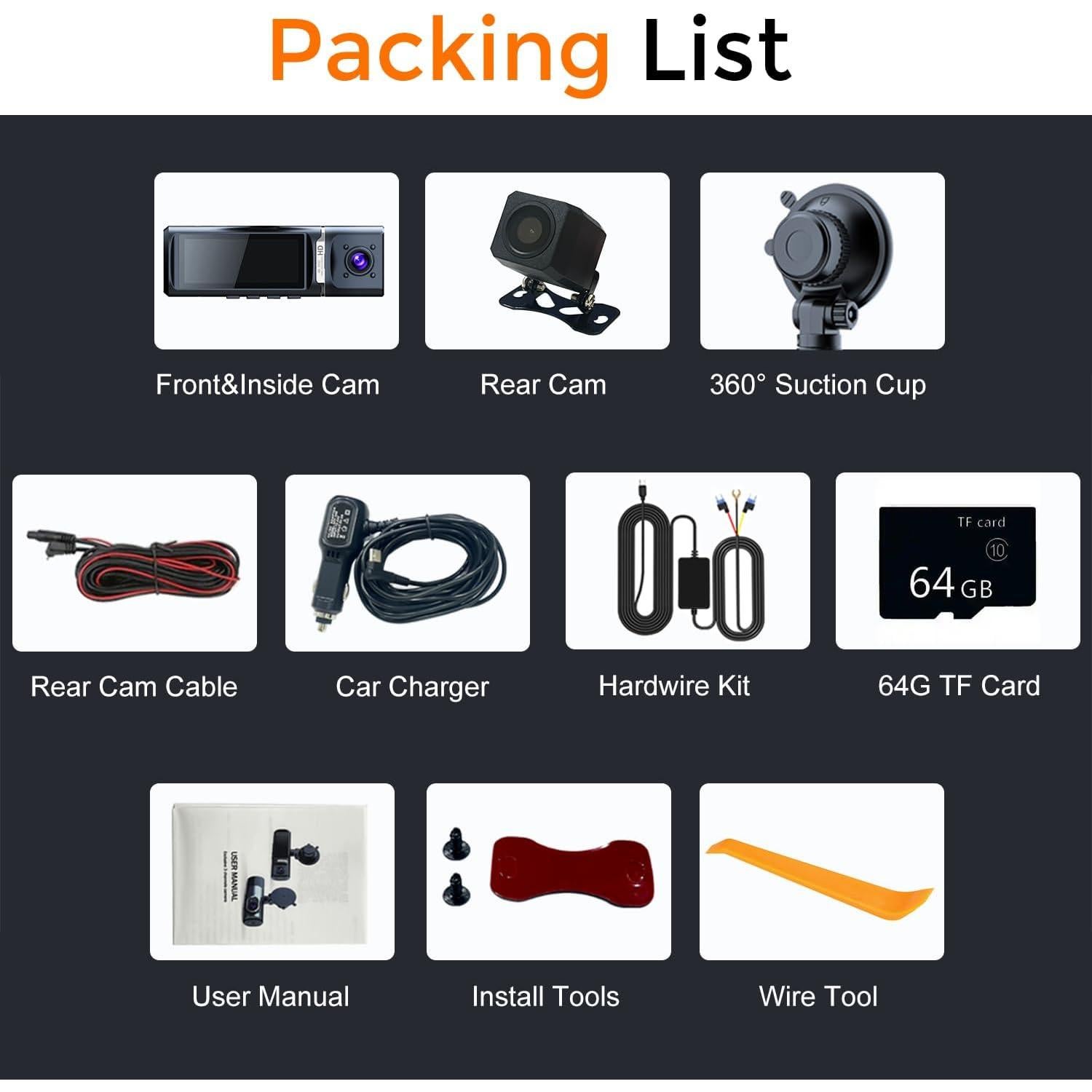 Cámara Dash 4K QiyuanLS 3 Canales con WiFi y Tarjeta 64GB