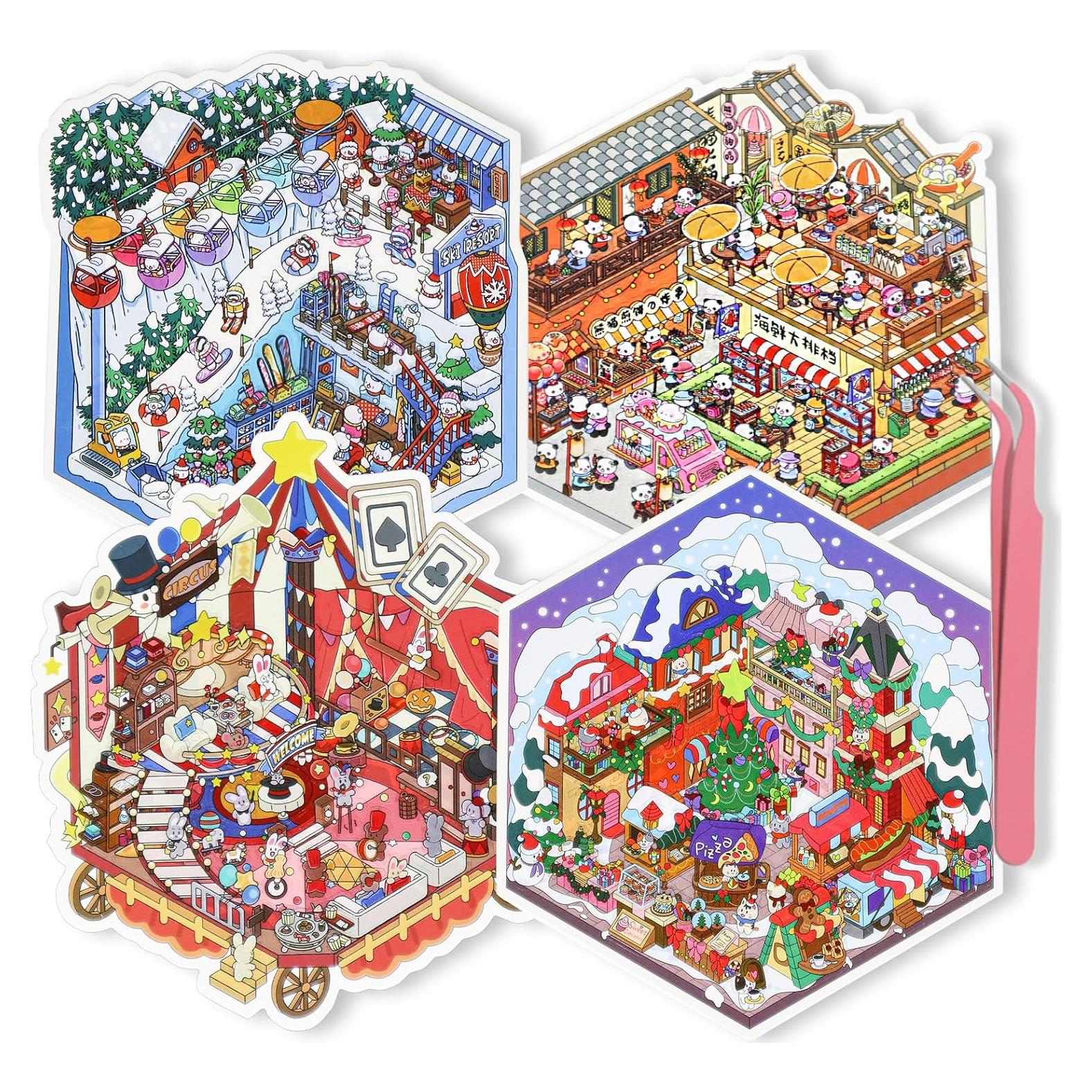 Set de Stickers 3D NiXianLinGo - Carnaval y Navidad, 4 Escenas