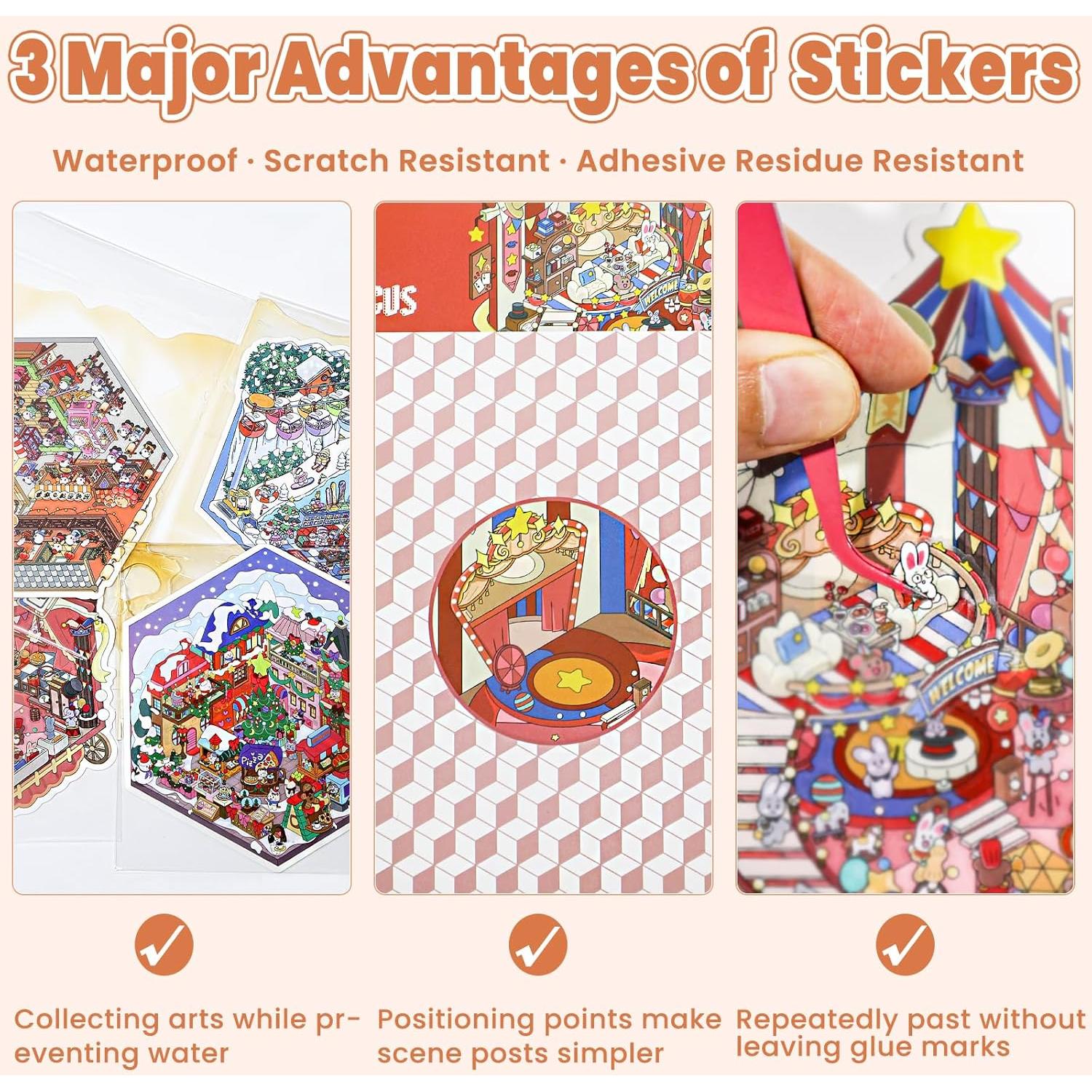 Set de Stickers 3D NiXianLinGo - Carnaval y Navidad, 4 Escenas