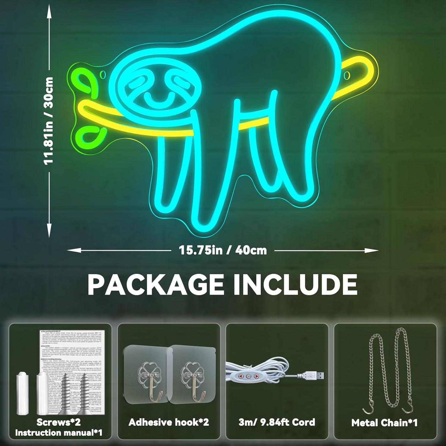 Letrero de Neón LED Perezoso Lindo AYwYyjCh 39.88x29.97 cm