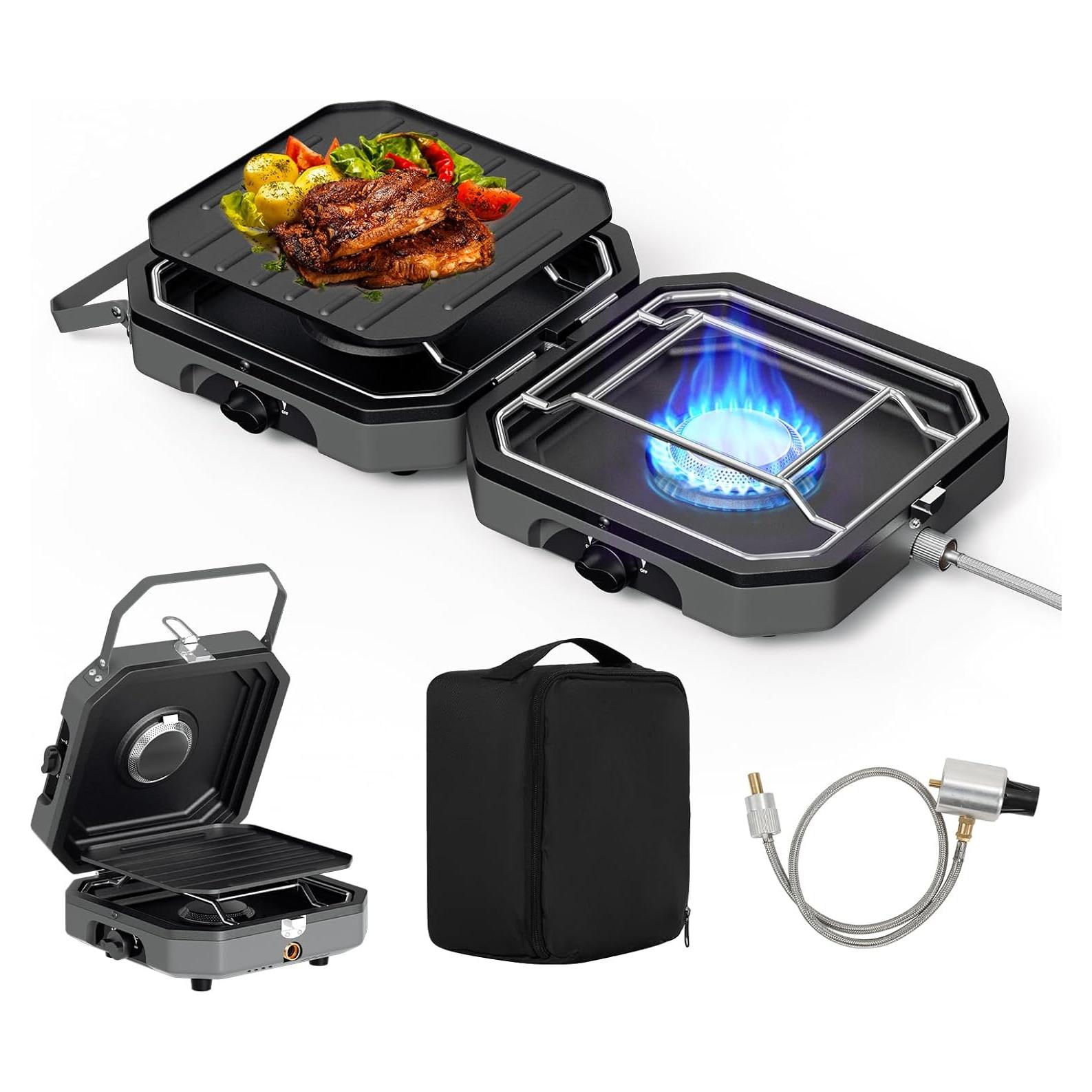 Estufa portátil Kirumie 2 quemadores 16000 BTU Propano Gris