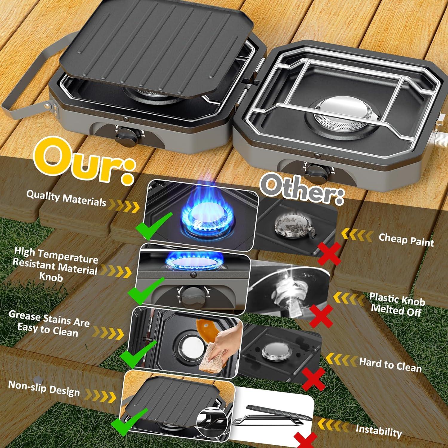 Estufa portátil Kirumie 2 quemadores 16000 BTU Propano Gris