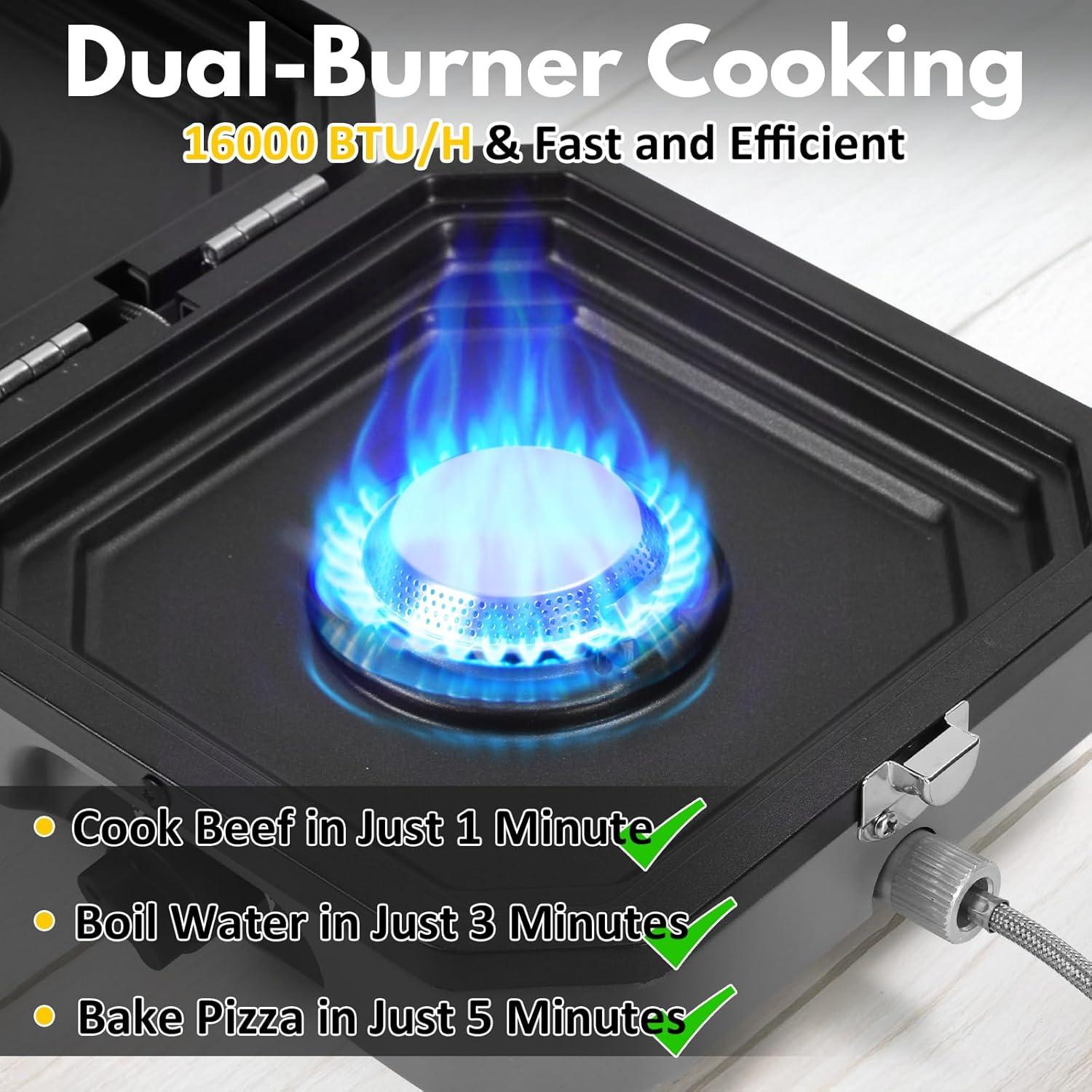 Estufa portátil Kirumie 2 quemadores 16000 BTU Propano Gris