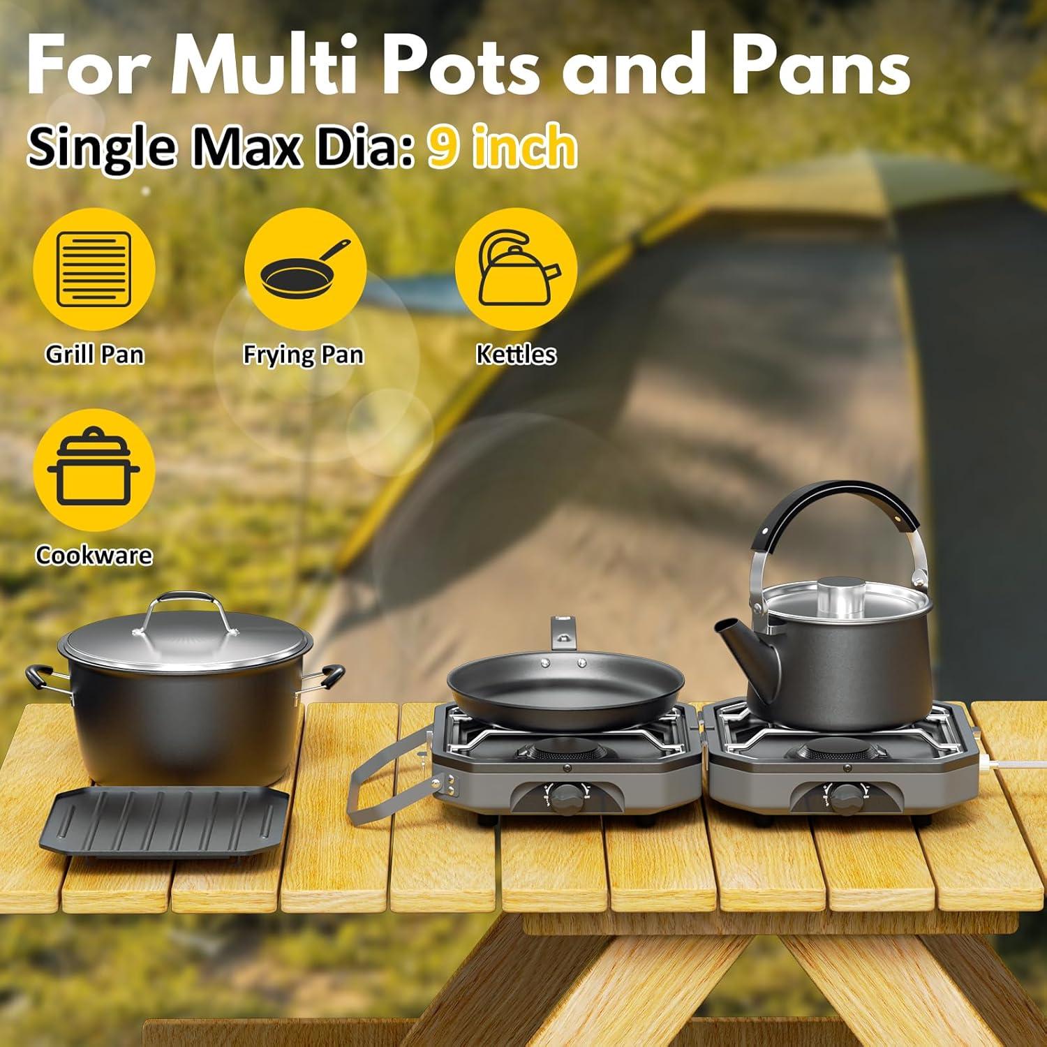 Estufa portátil Kirumie 2 quemadores 16000 BTU Propano Gris