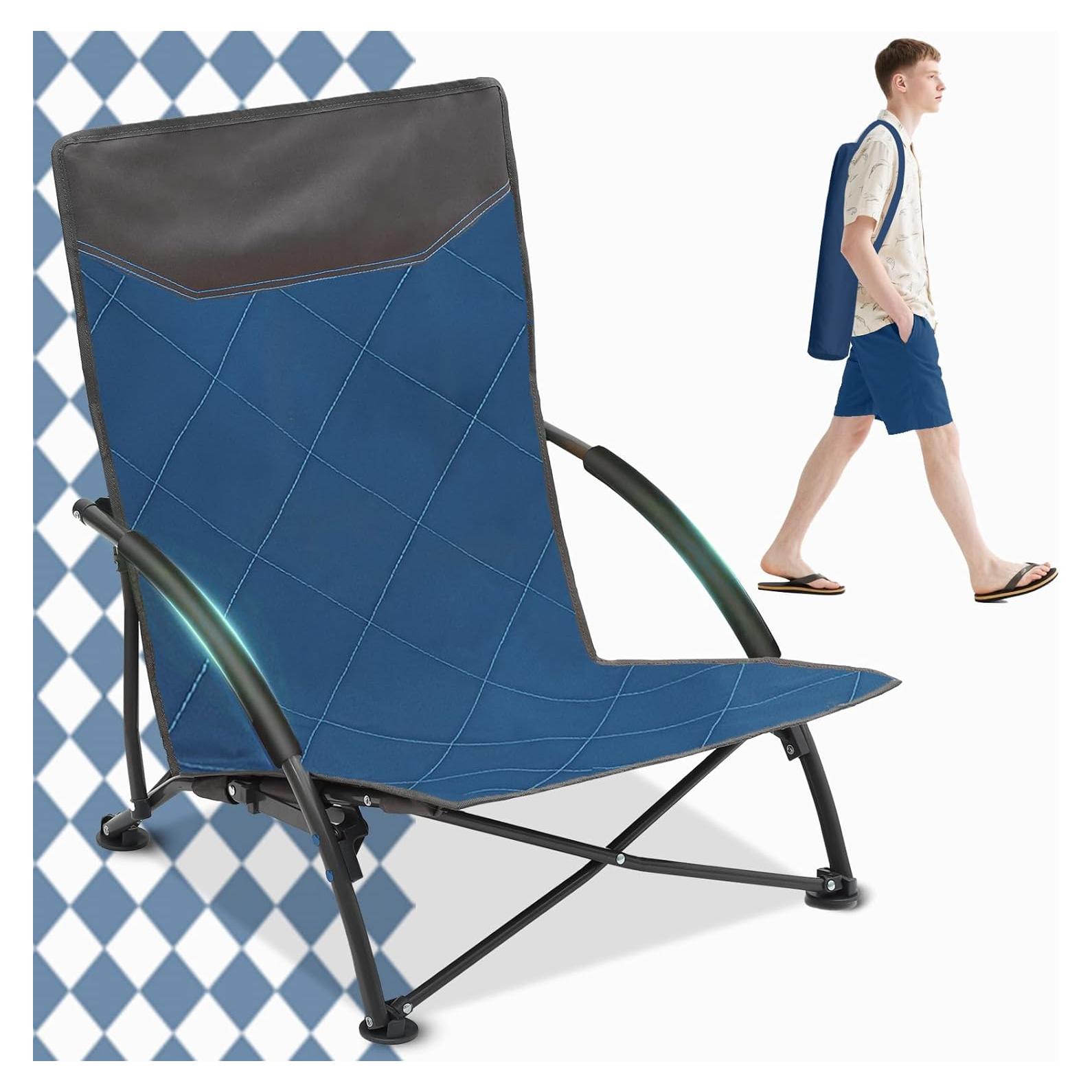 Silla de Playa Plegable Sekey Azul y Gris, Compacta y Ligera