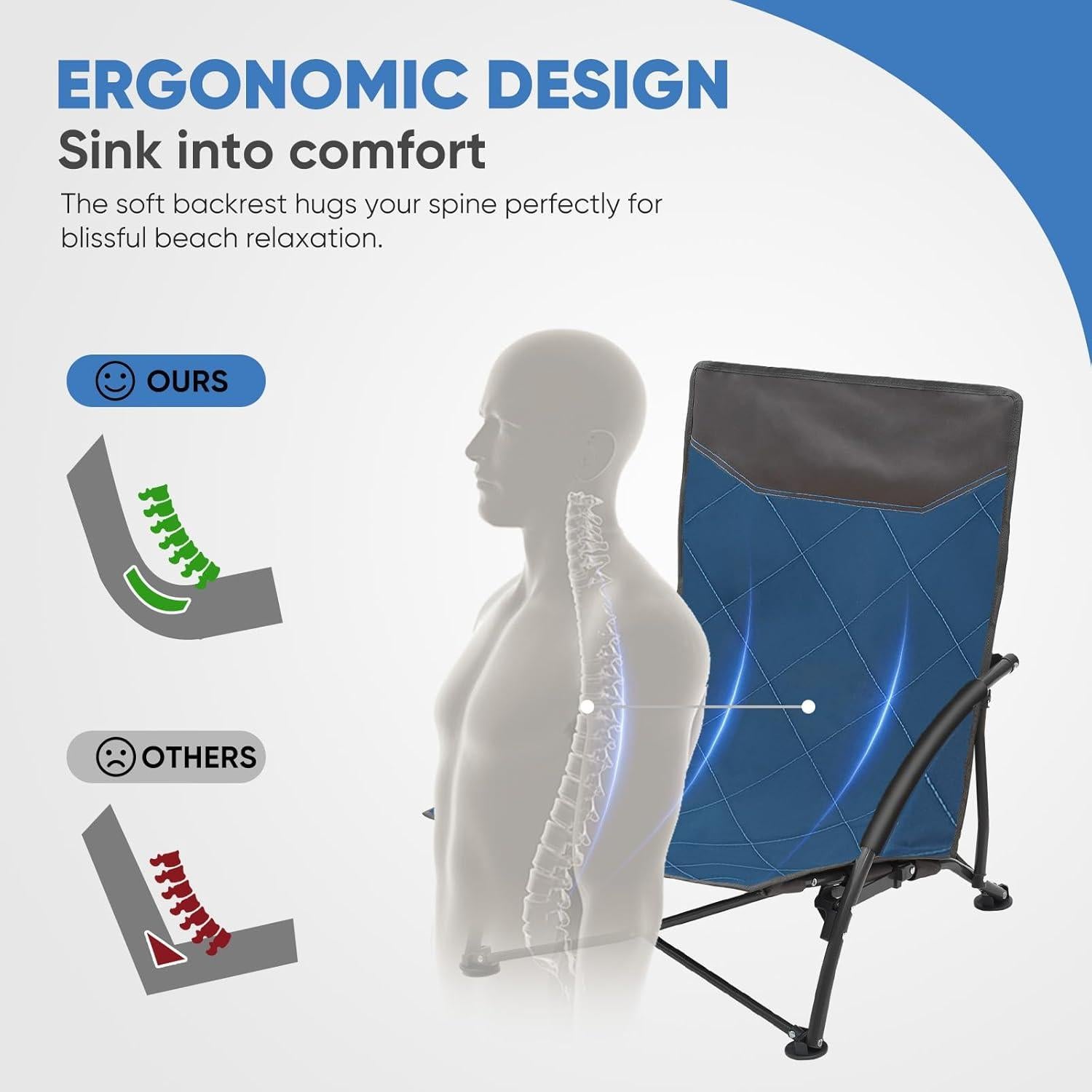 Silla de Playa Plegable Sekey Azul y Gris, Compacta y Ligera