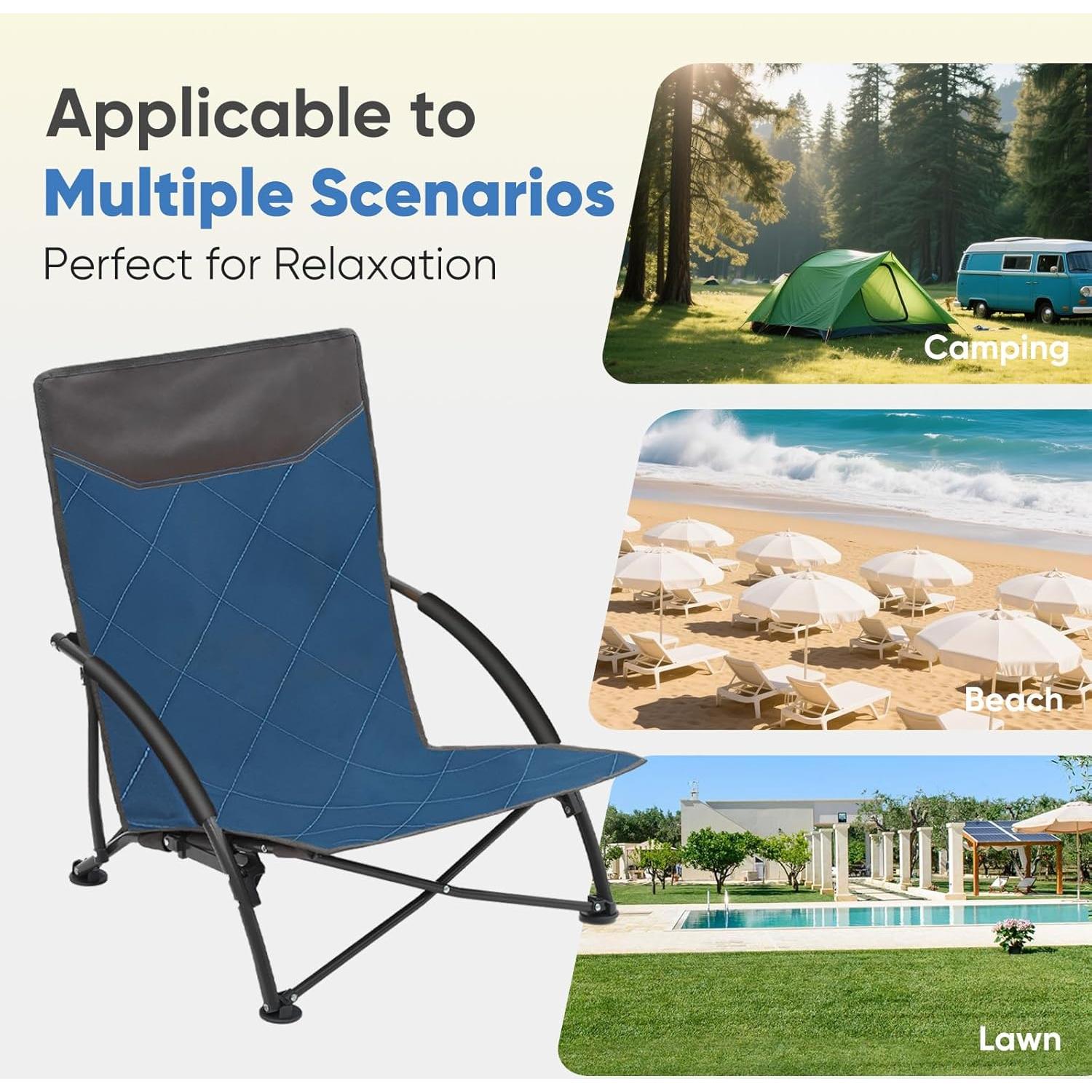 Silla de Playa Plegable Sekey Azul y Gris, Compacta y Ligera