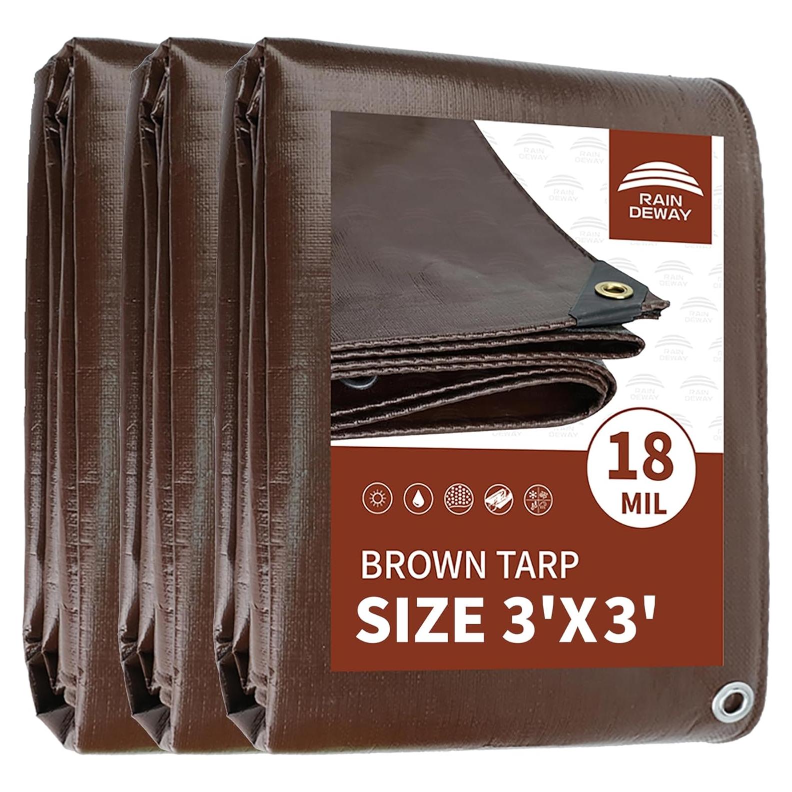 Lona Impermeable RAINDEWAY 3x3m Marrón 18 Mil Resistente UV