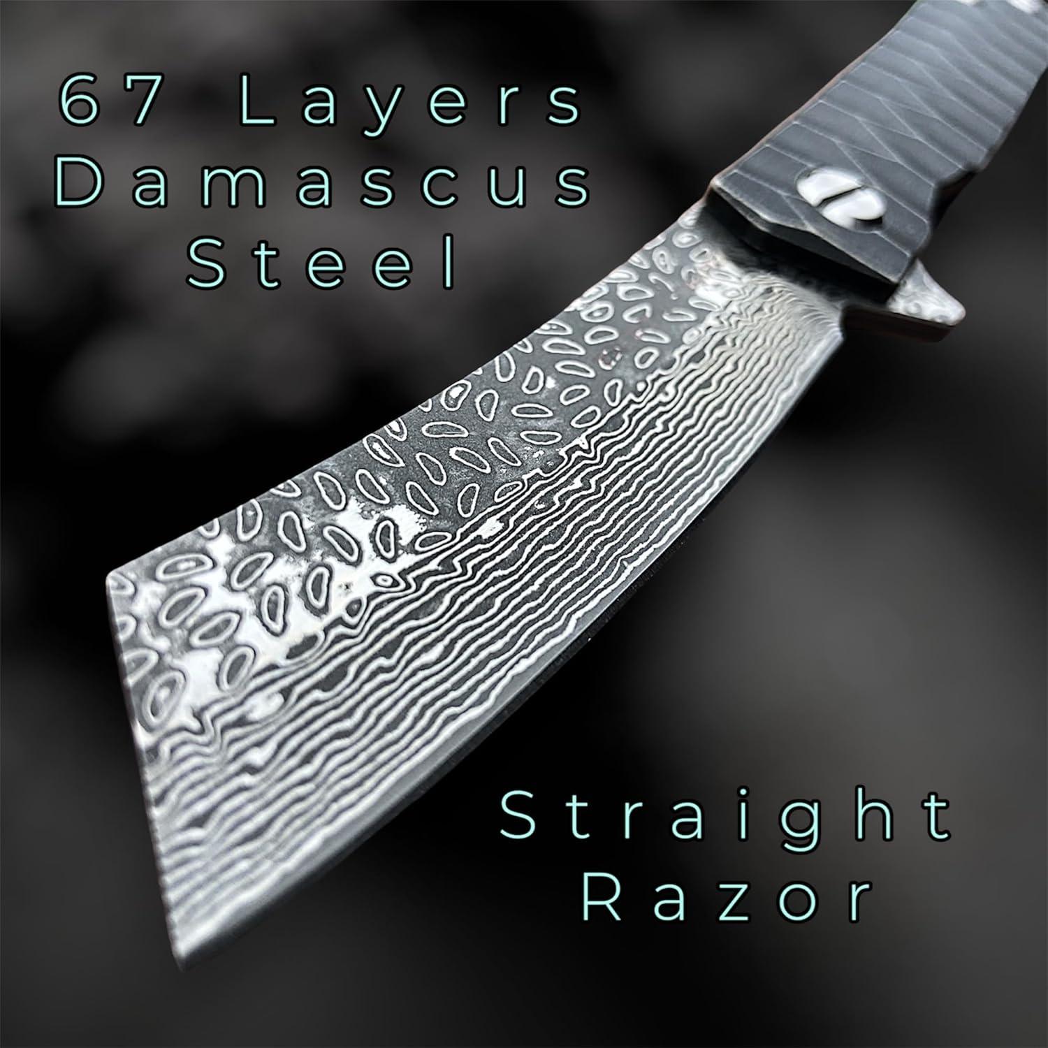 Damascus Pocket Knife for EDC, Solid Tc4 Titanium Handle, Multi-Layered Damascus Steel VG10 Blade, Includes Sheath (Saint DXS)