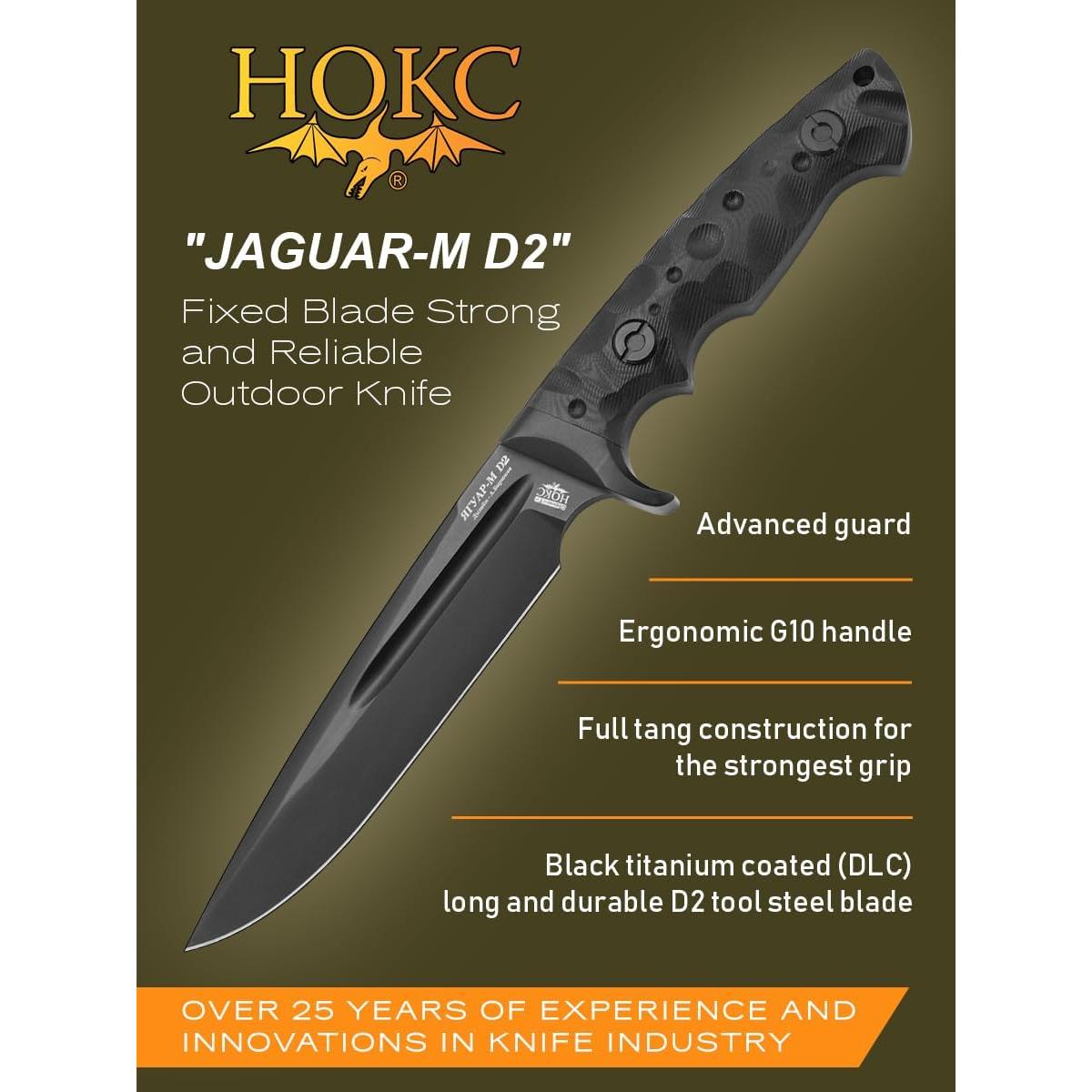 Cuchillo de Caza HOKC Jaguar-M D2 15.8 cm Acero D2 Negro