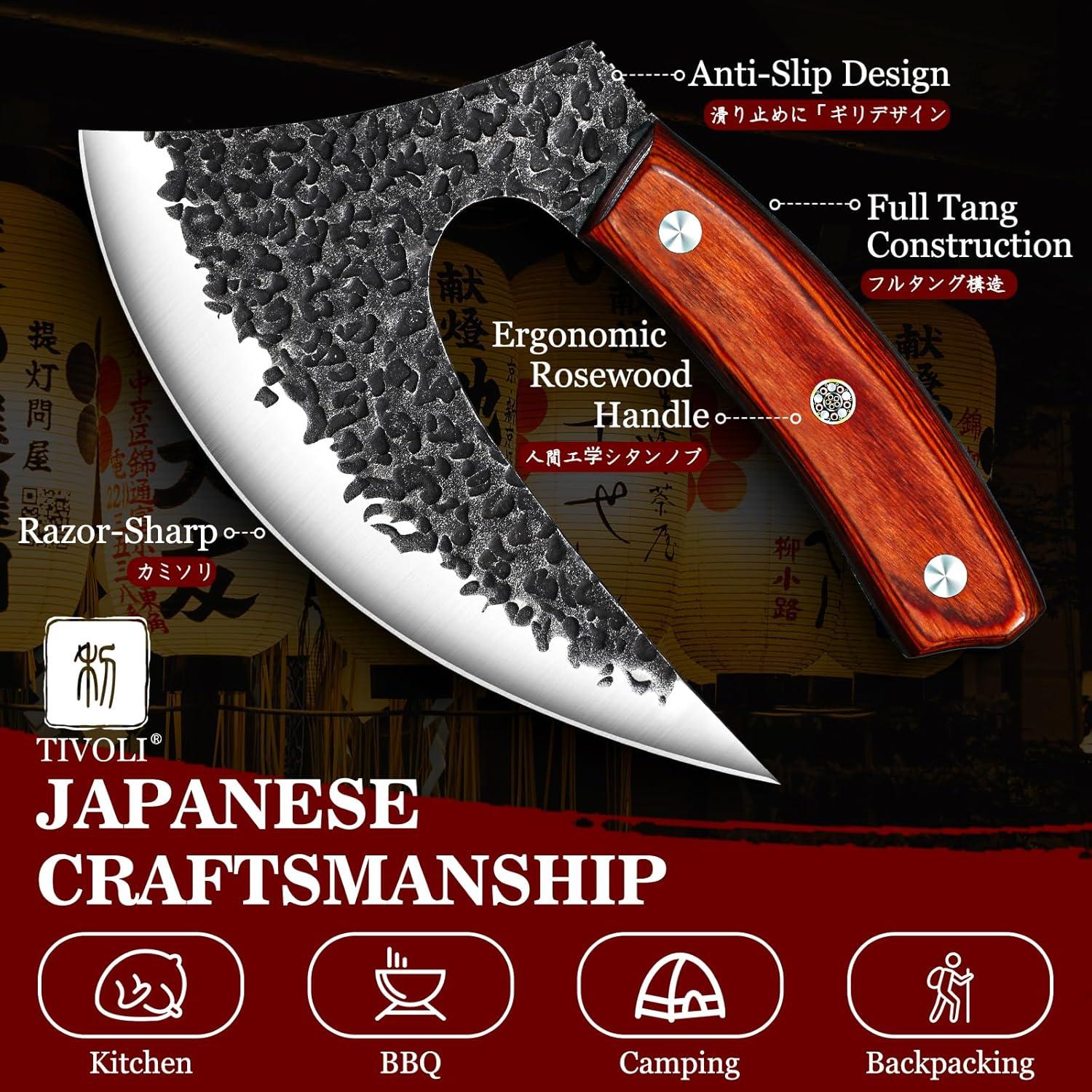 Cuchillo Ulu TIVOLI de Acero Alto Carbono con Mango de Madera