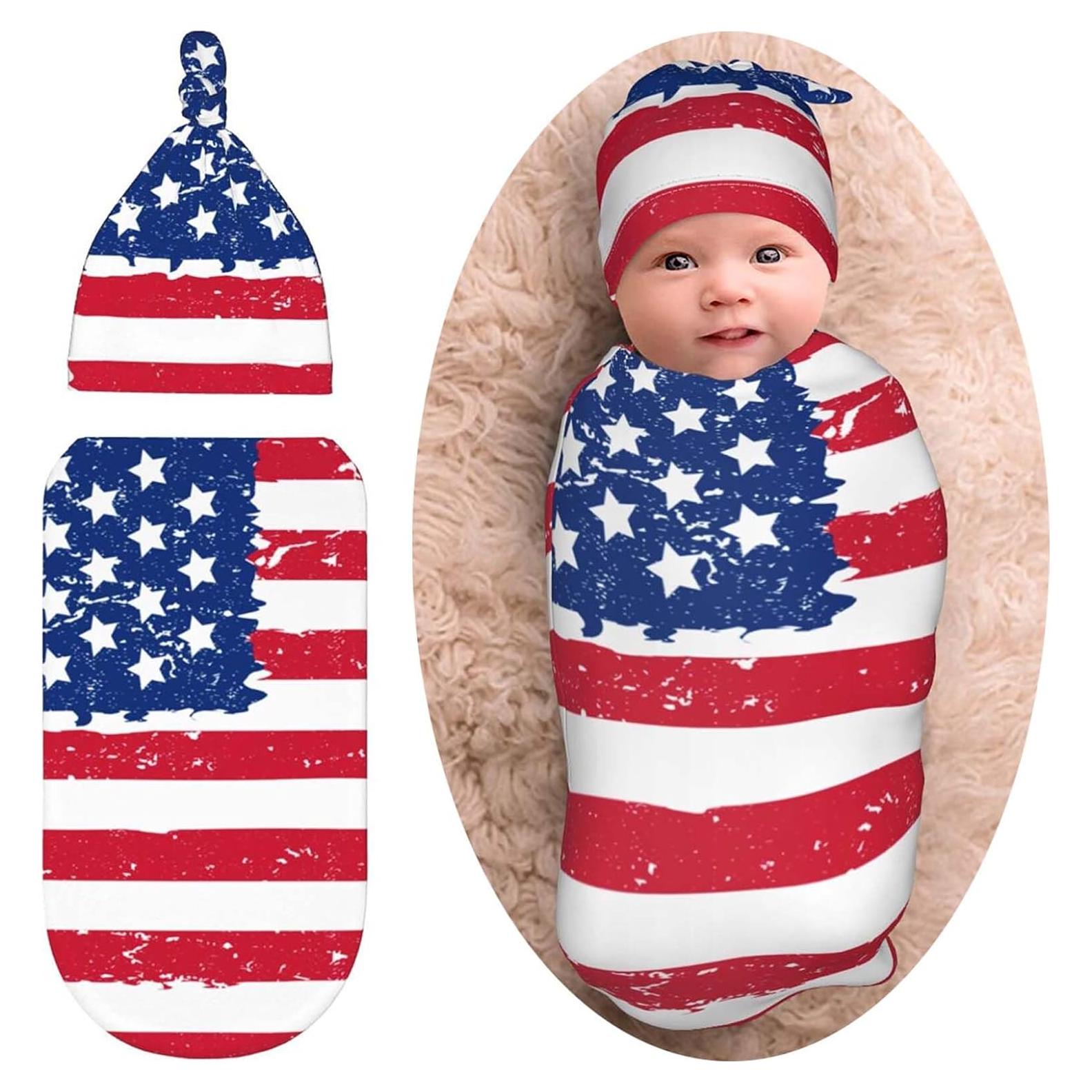 Manta de Envueltos para Bebés Sanghing con Sombrero Bandera Americana