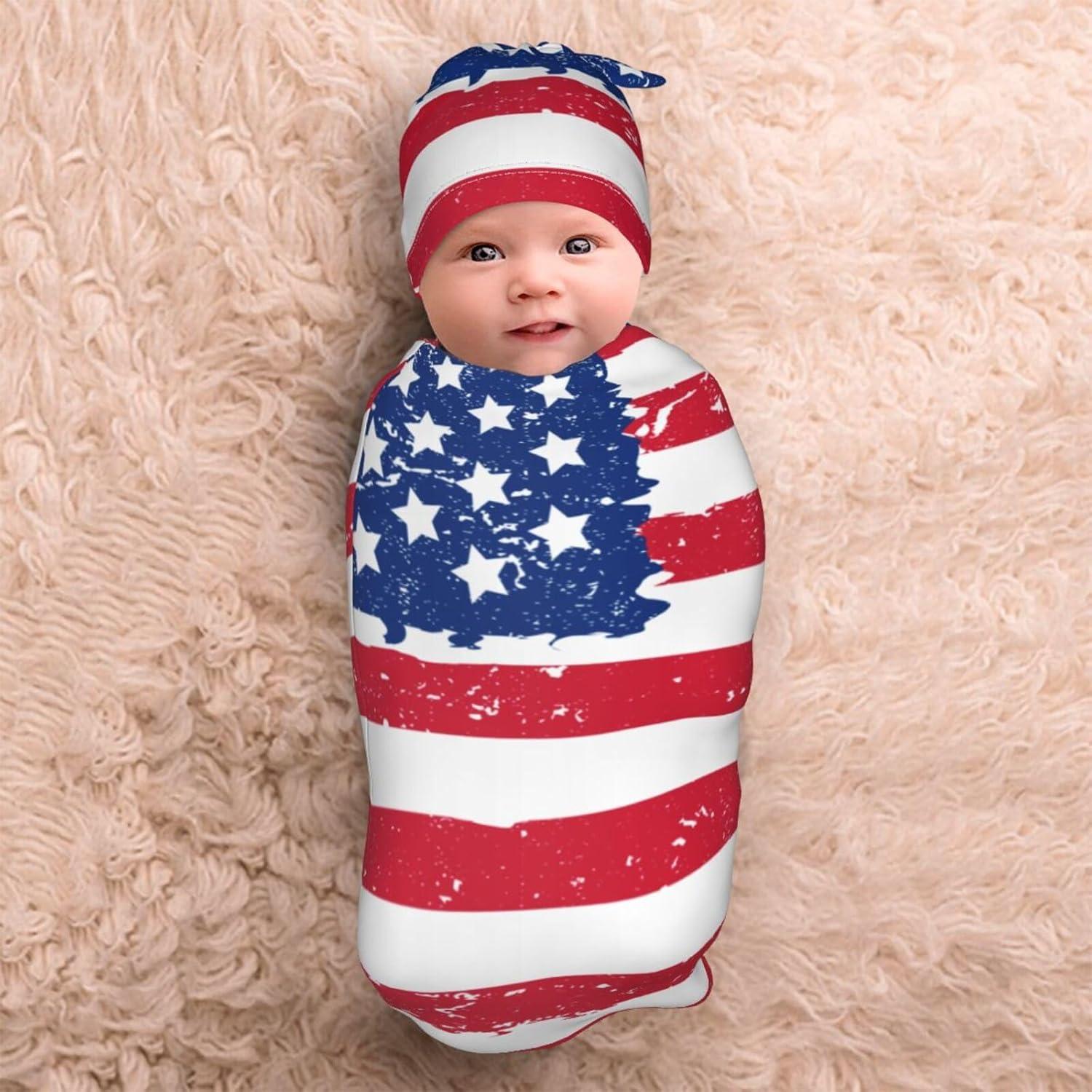 Manta de Envueltos para Bebés Sanghing con Sombrero Bandera Americana
