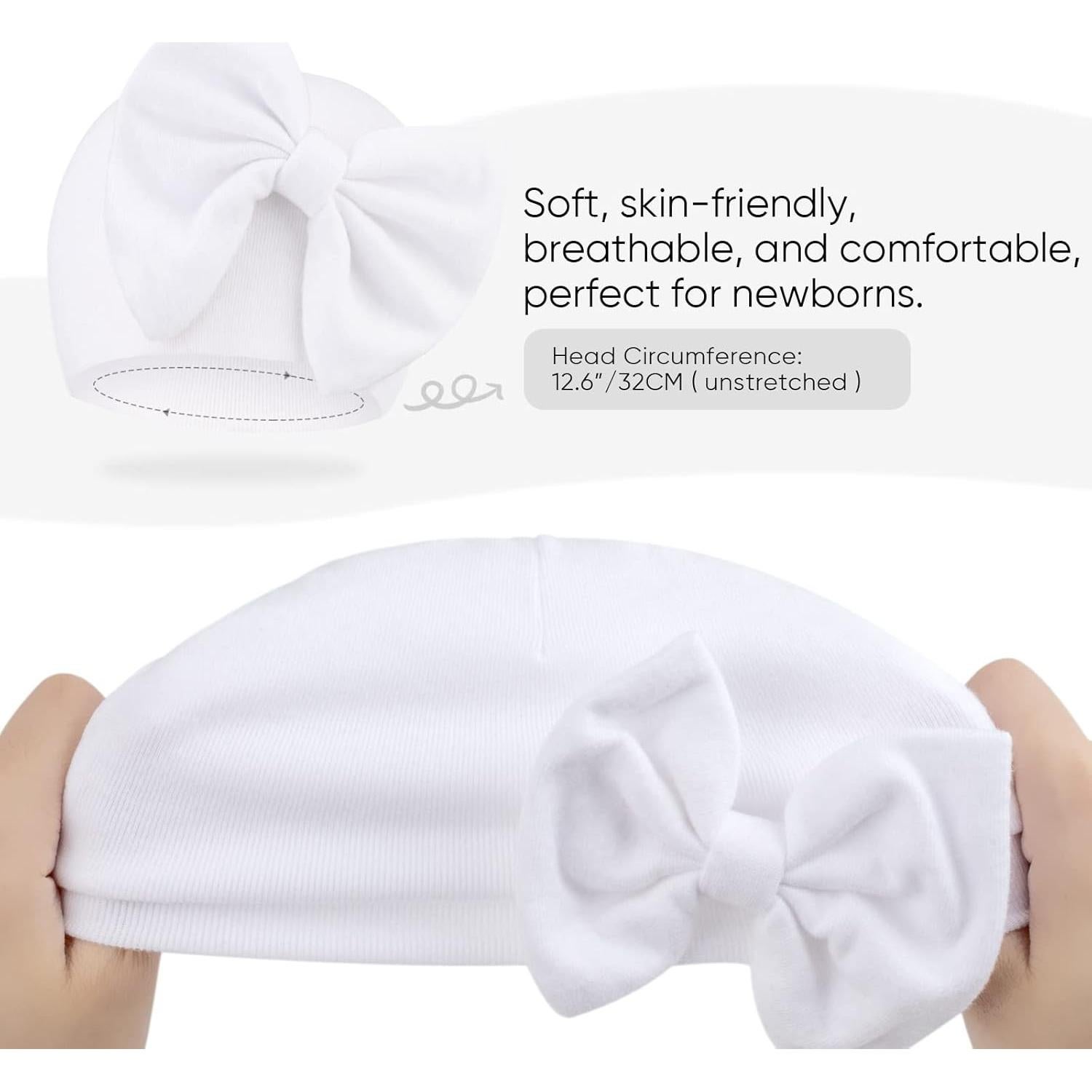 BQUBO Gorro de Algodón para Bebés Niñas con Lazo 0-6 Meses