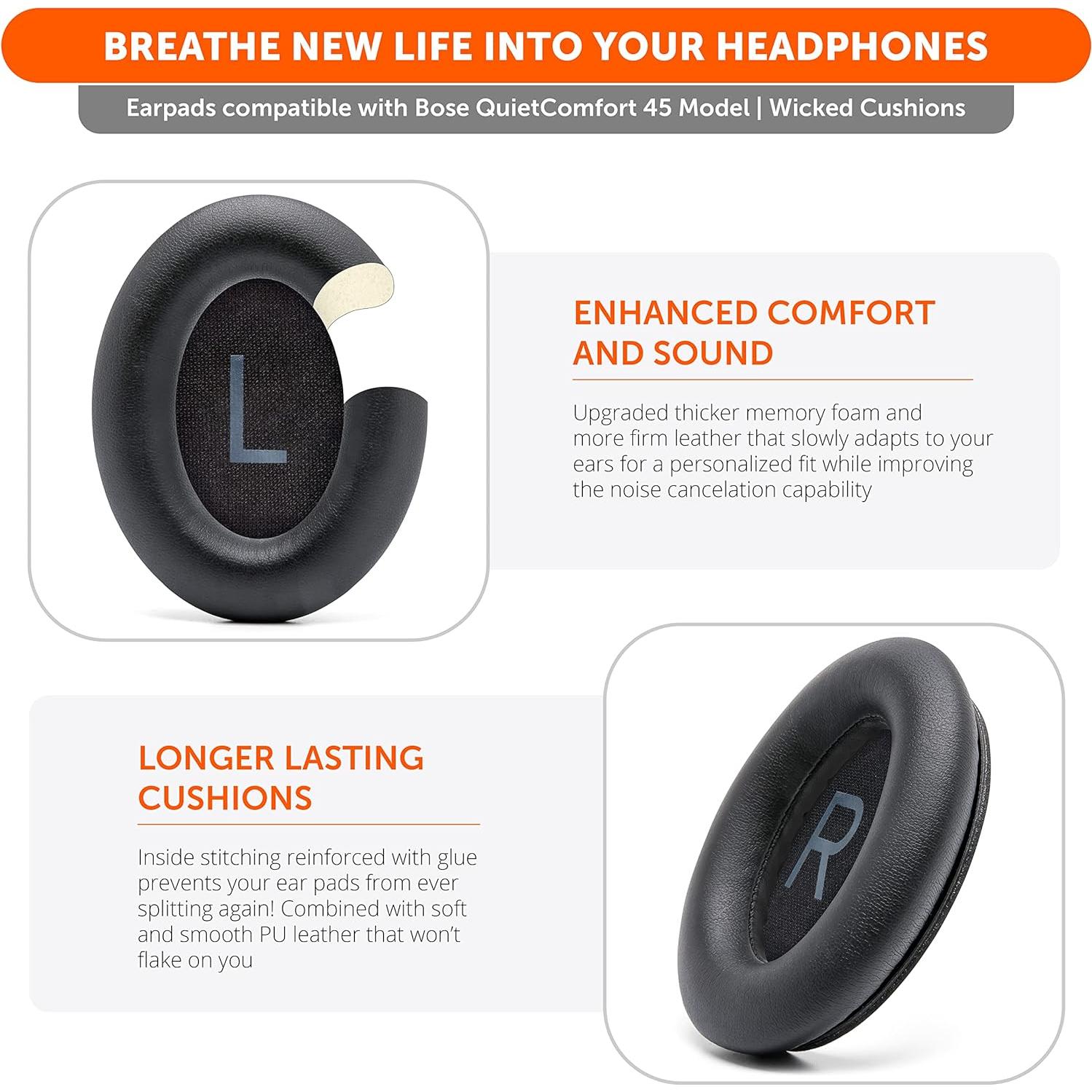 Almohadillas de Reemplazo Wicked Cushions para Bose QC45 - Negro