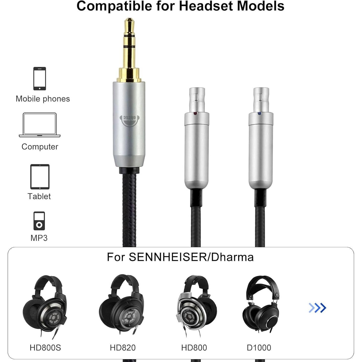 Cable de Auriculares okcsc HD800 2.5mm 2.0m Cobre Libre de Oxígeno