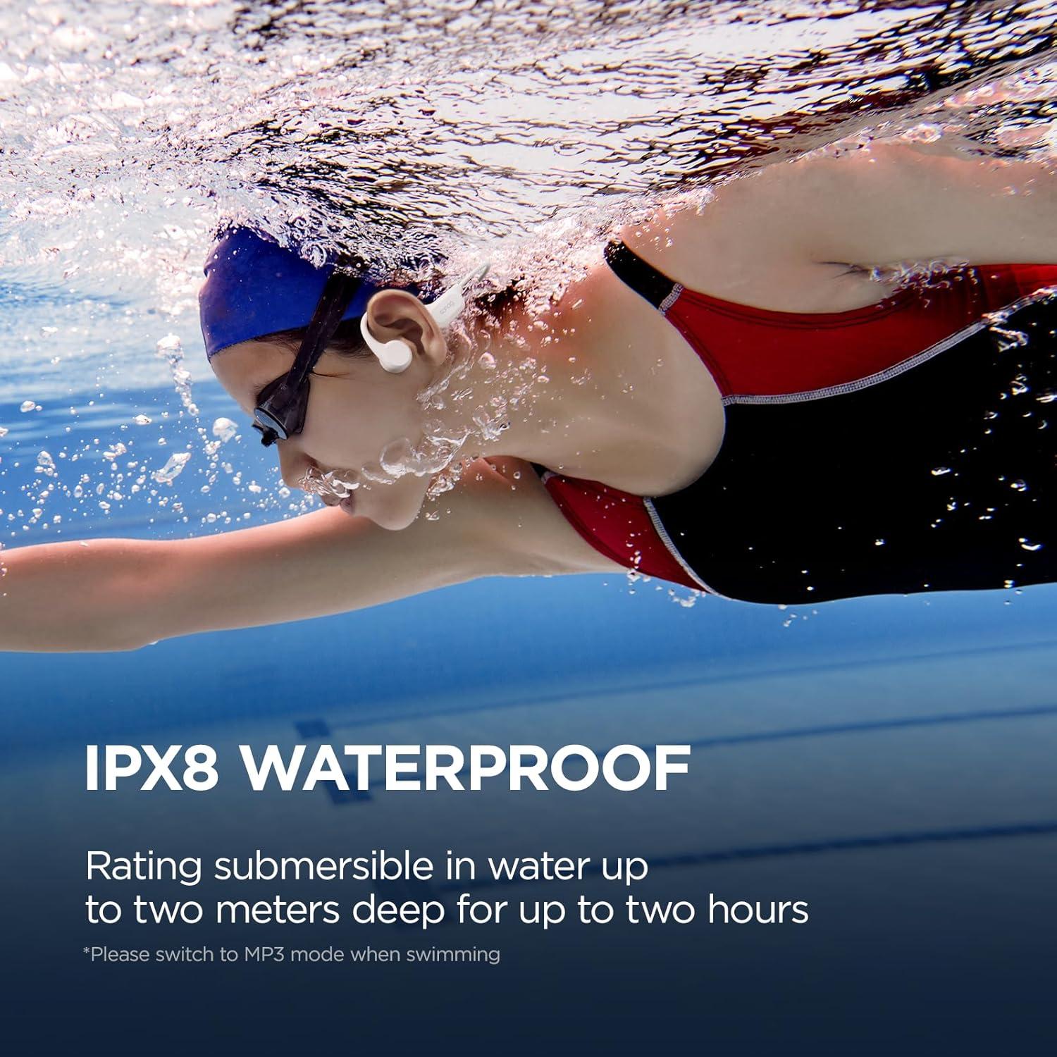 Sanag B60S Bone Conduction Sports Headphones, IPX8 Waterproof Swimming Bluetooth 5.3 Earphones, 64GB MP3 Player, Open Ear Wireless Headset with Mic & App, for Running, Cycling, Workout (Beige)