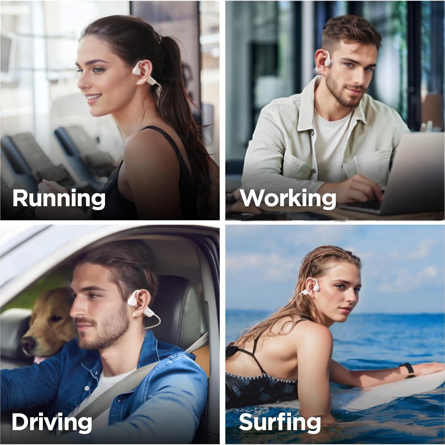 Sanag B60S Bone Conduction Sports Headphones, IPX8 Waterproof Swimming Bluetooth 5.3 Earphones, 64GB MP3 Player, Open Ear Wireless Headset with Mic & App, for Running, Cycling, Workout (Beige)