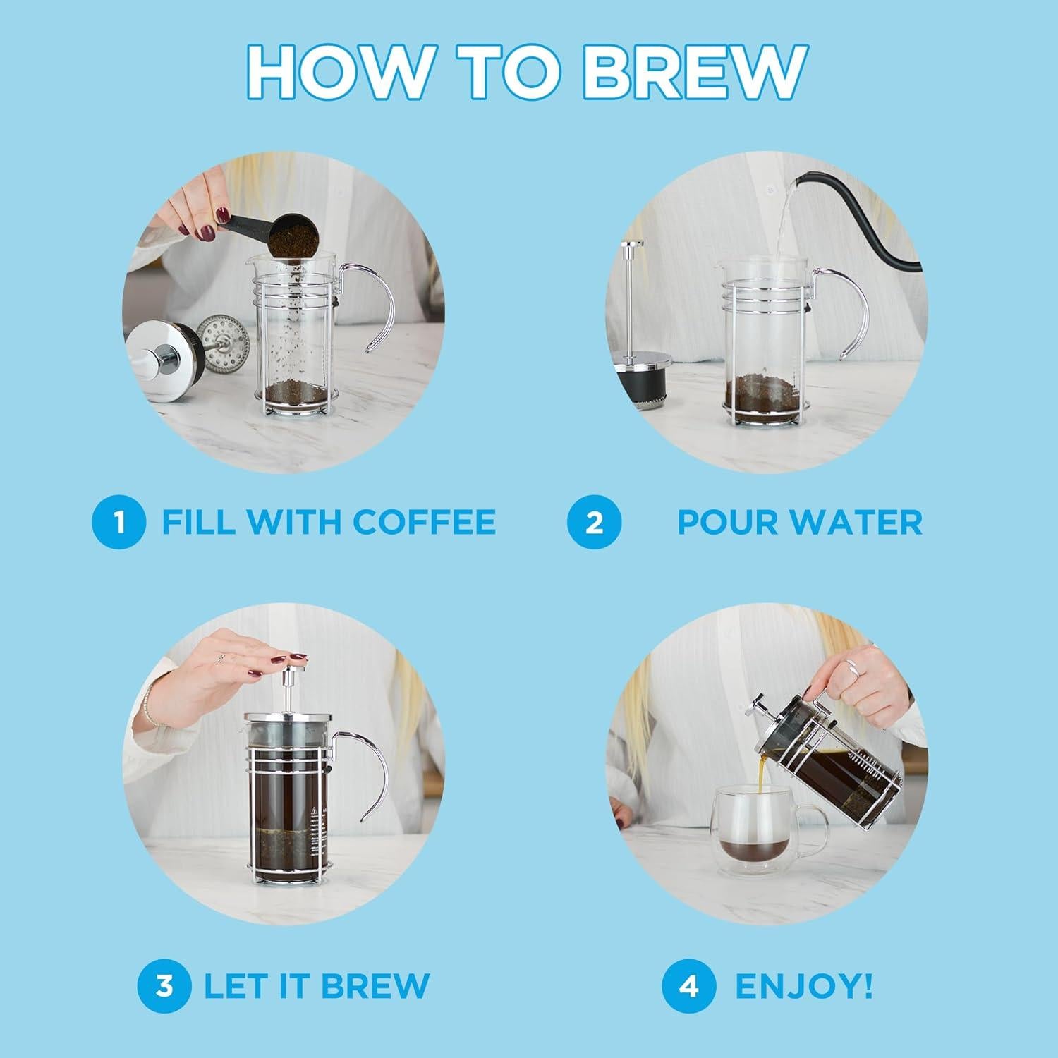 Prensa Francesa GROSCHE Madrid 0.35L Vidrio Borosilicato Doble Filtro