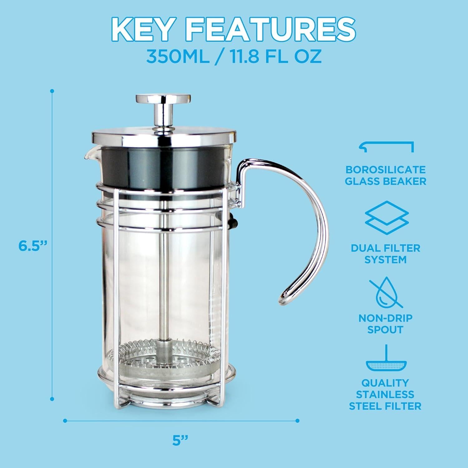 Prensa Francesa GROSCHE Madrid 0.35L Vidrio Borosilicato Doble Filtro