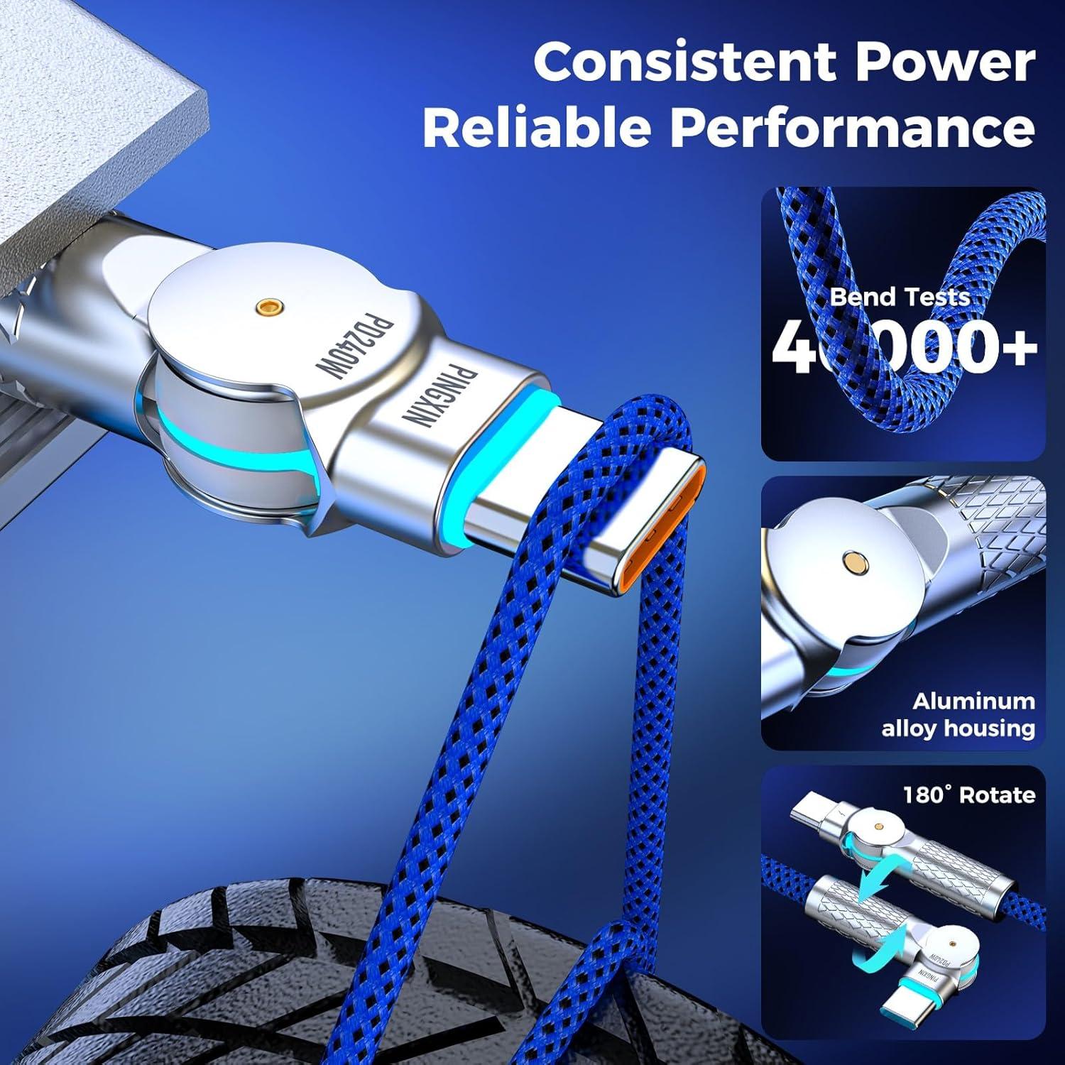 Cable USB C a USB C 2.0m 240W Pinxin - Paquete de 2 Azul