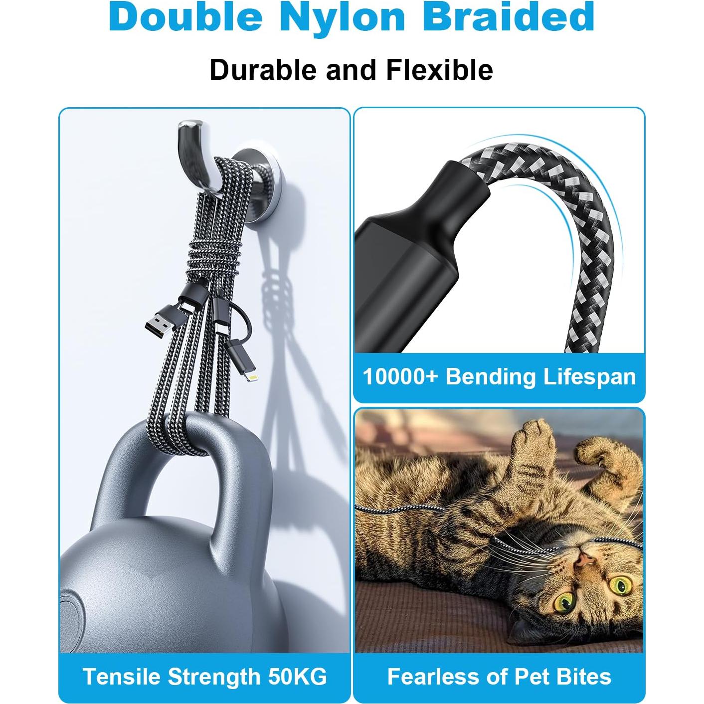 Cable de Carga Extra Largo 6m USB-C y Lightning 60W Negro