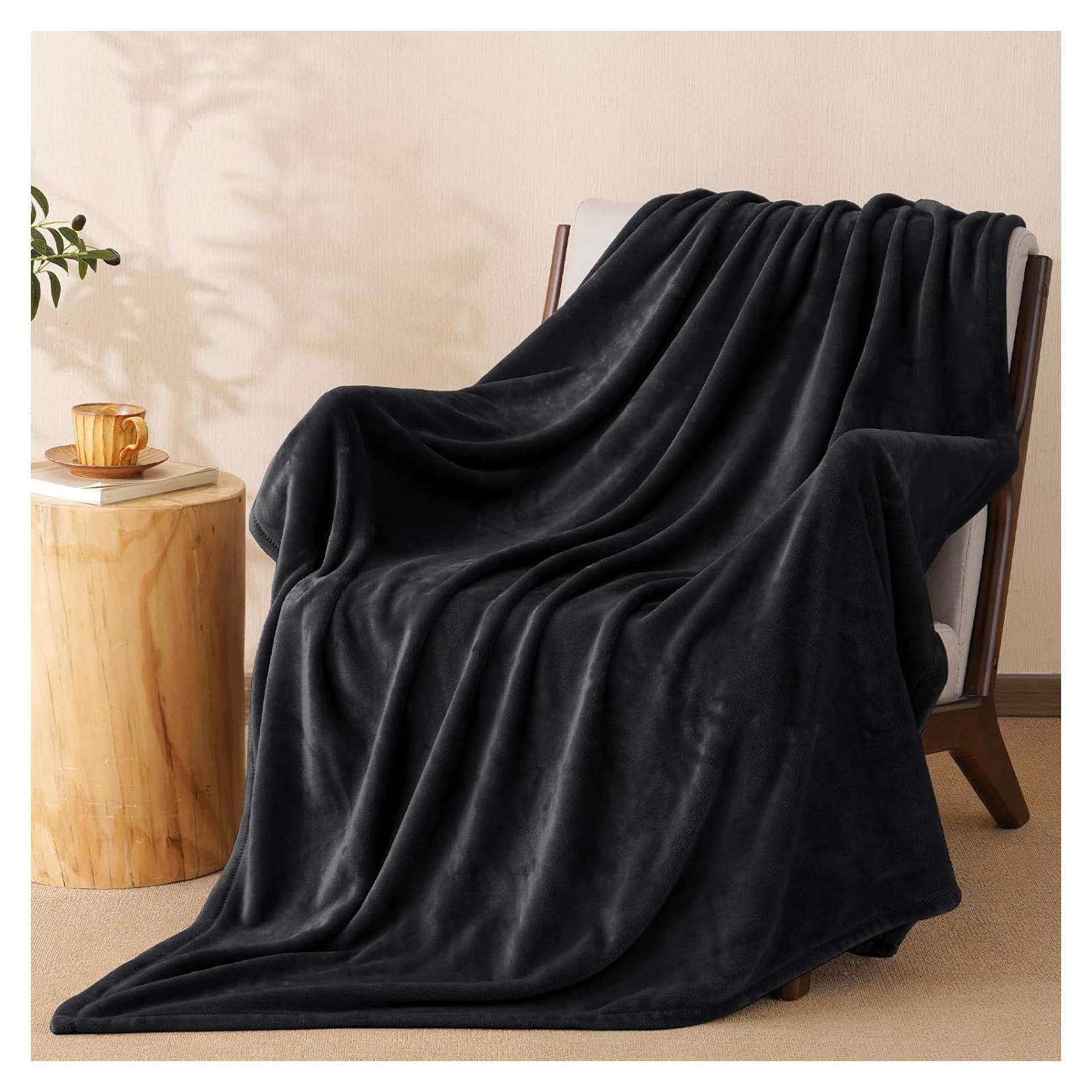 Manta de lana polar PHF 127x152 cm negra, suave y ligera