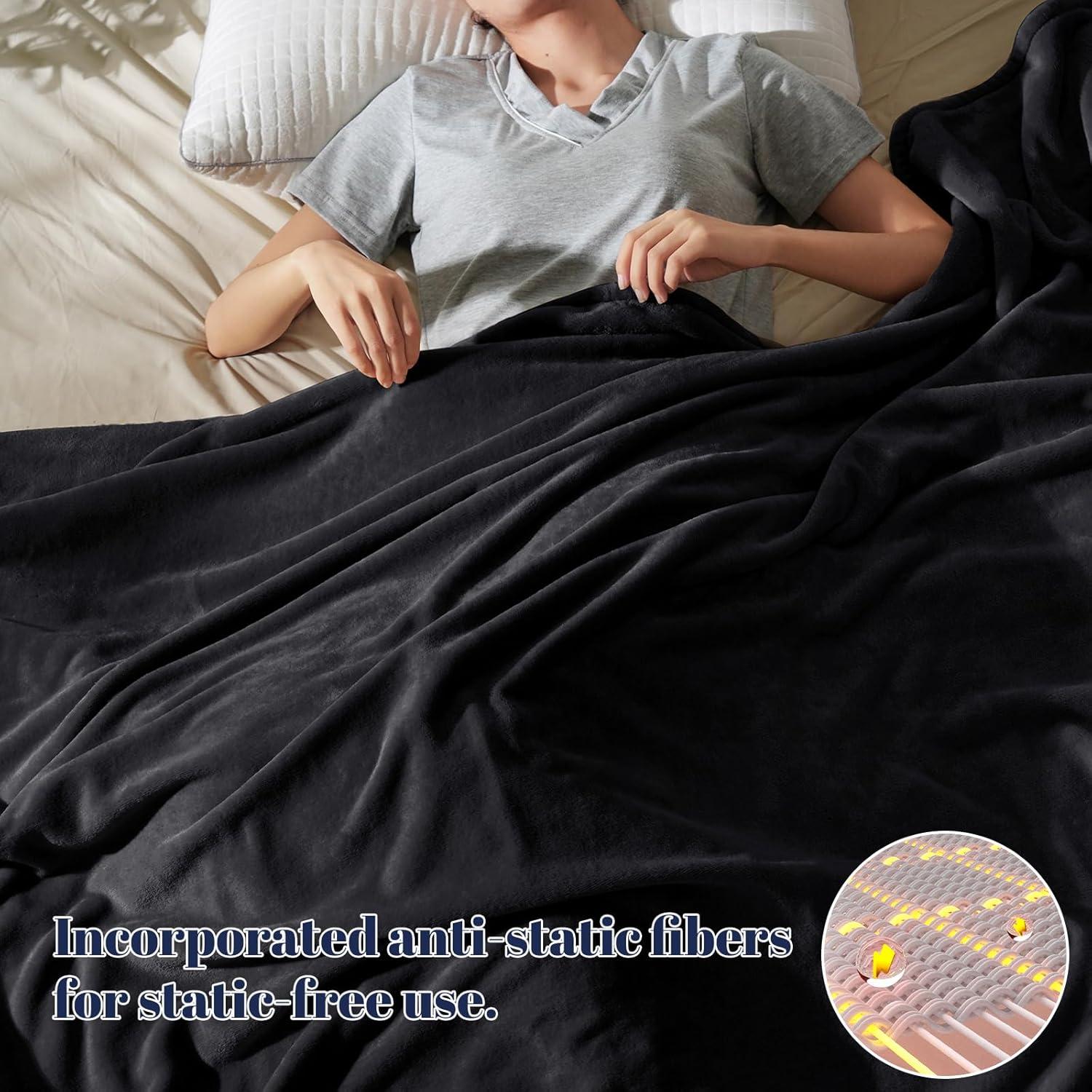 Manta de lana polar PHF 127x152 cm negra, suave y ligera