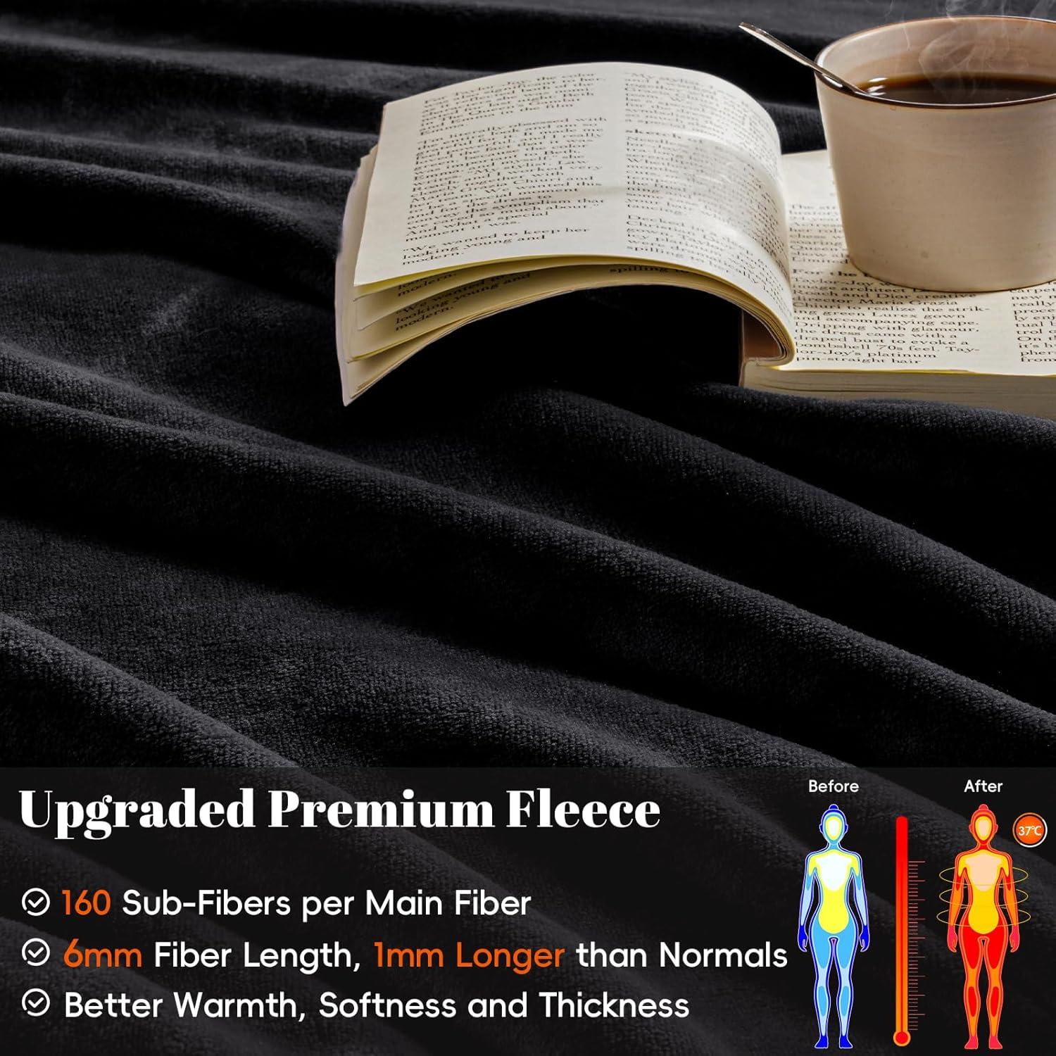 Manta de lana polar PHF 127x152 cm negra, suave y ligera