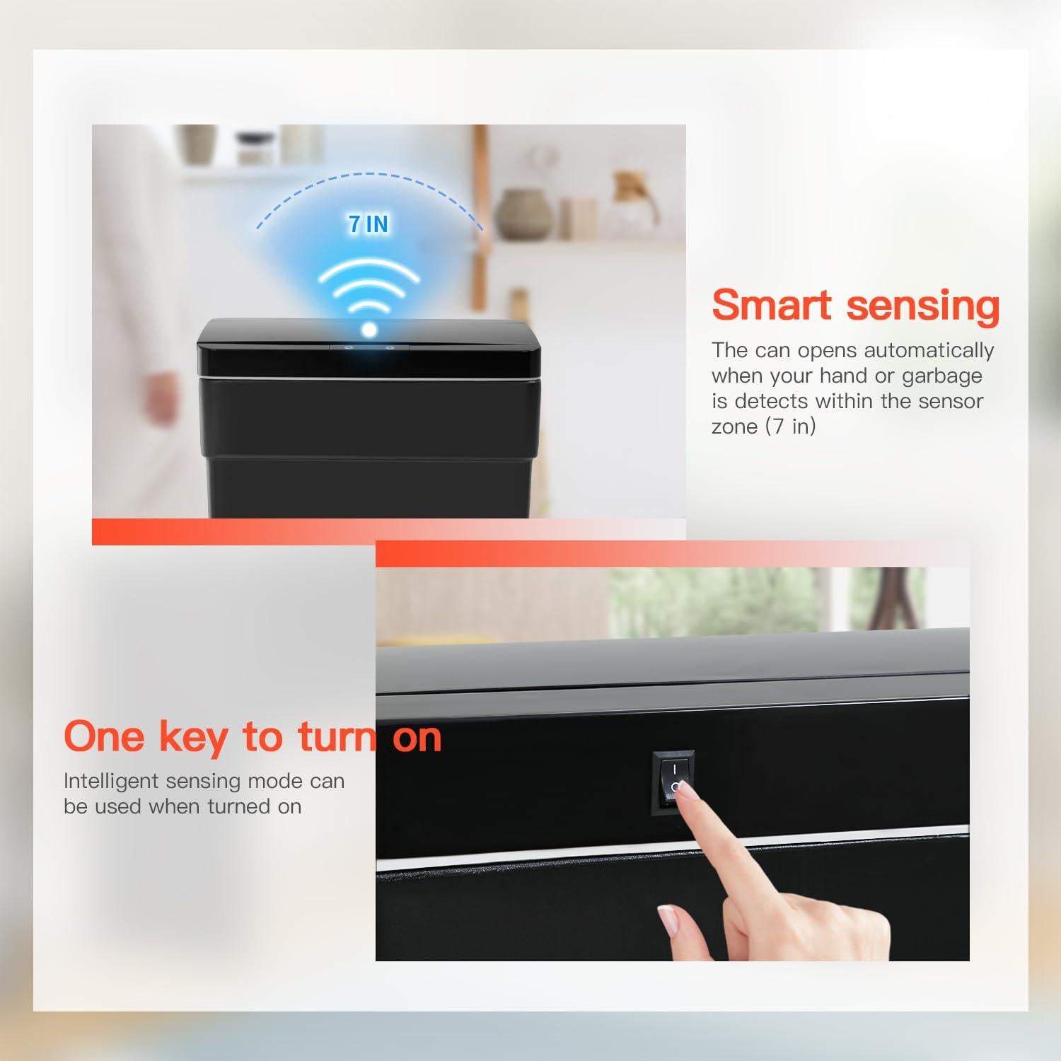 Basurero Automático PayLessHere 50L Negro con Sensor de Movimiento