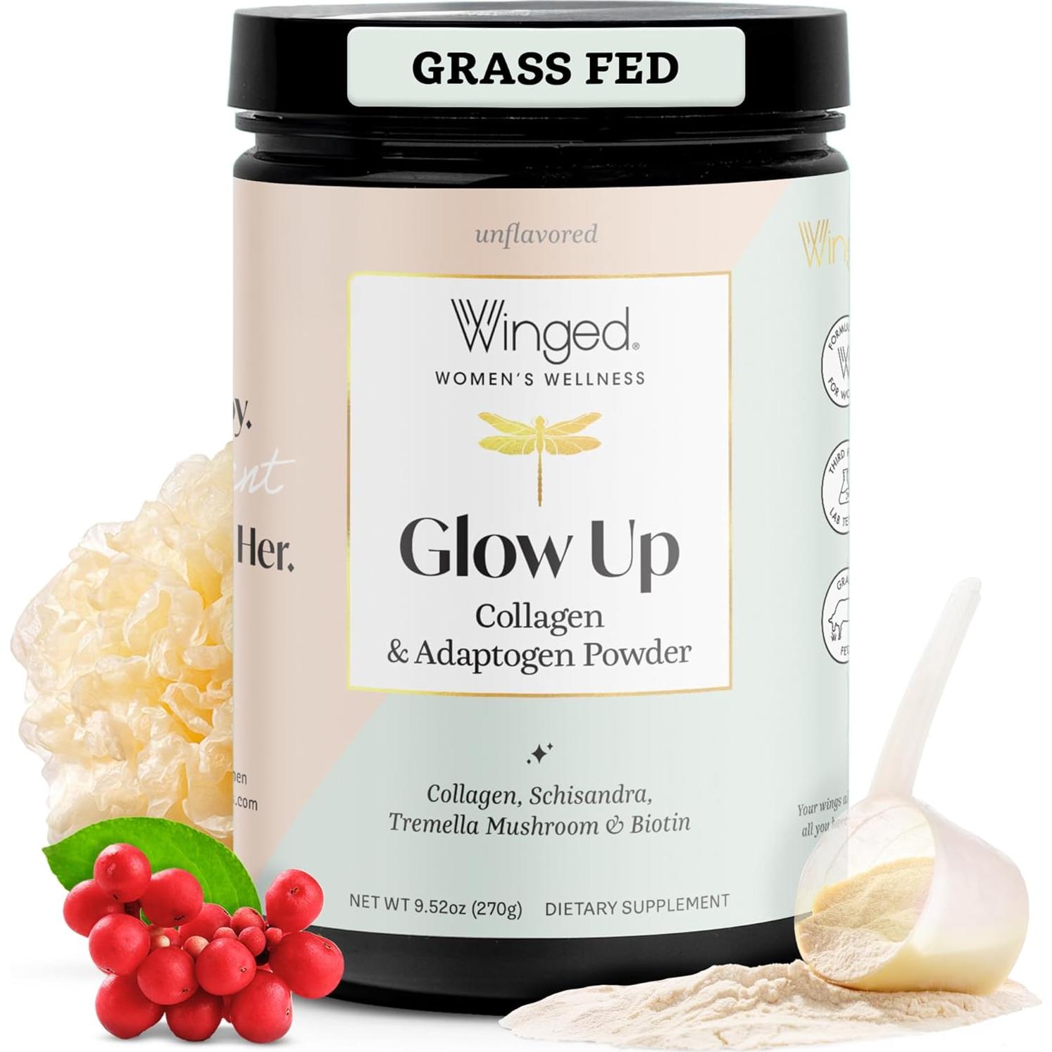 Polvo de Colágeno para Mujeres Winged Glow Up 255g - Belleza Piel, Cabello y Uñas