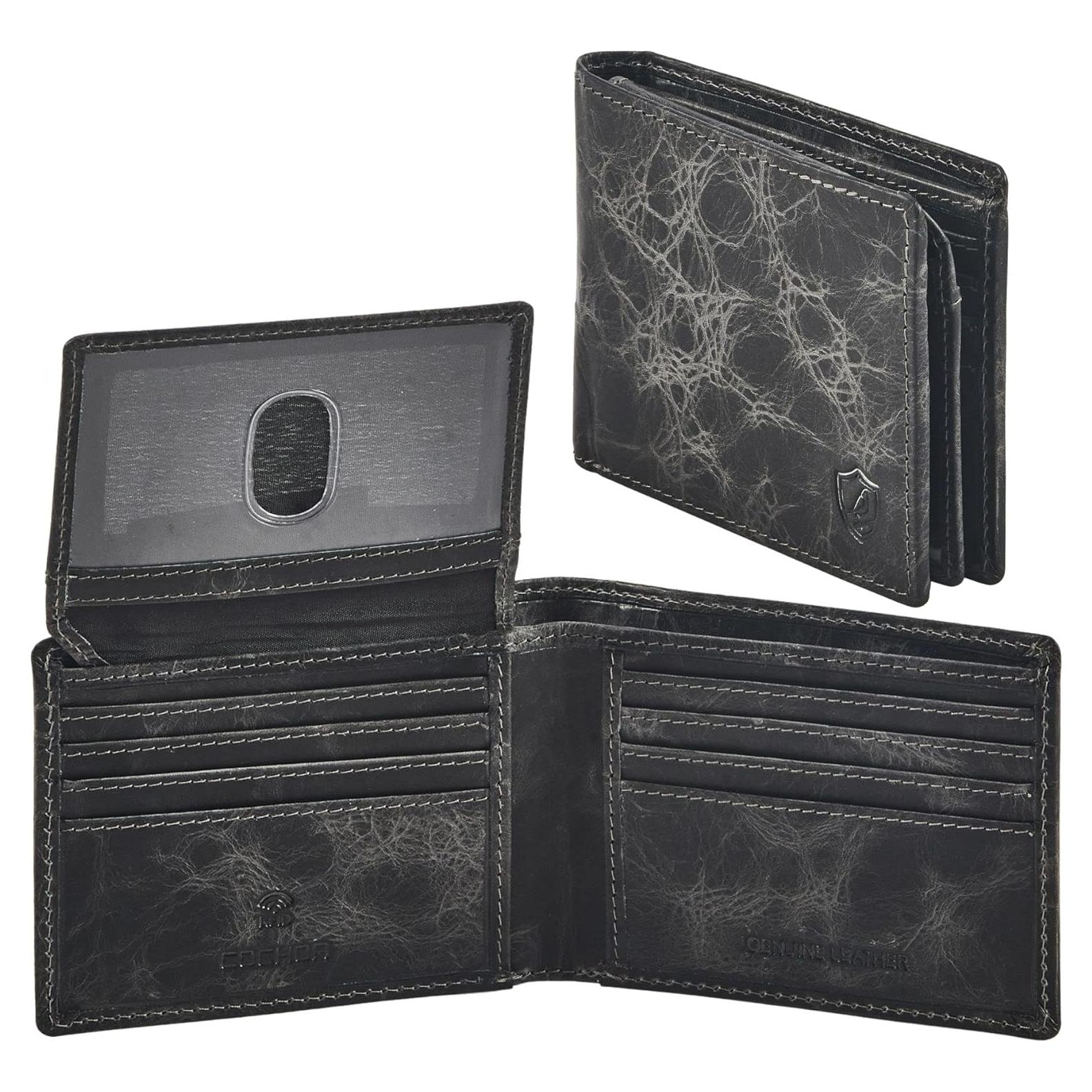 Billetera Bifold Cochoa Hombre Cuero Genuino RFID Antracita
