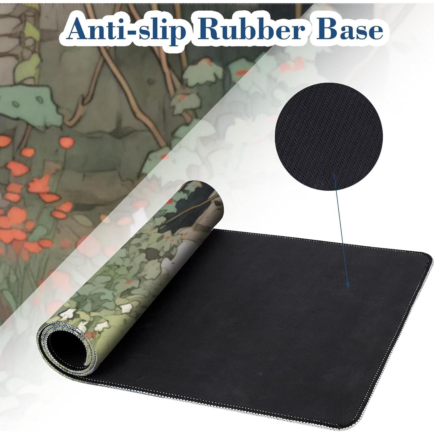 Alfombrilla de Ratón Grande Hanazaoa Gato Negro Flor 80x30cm