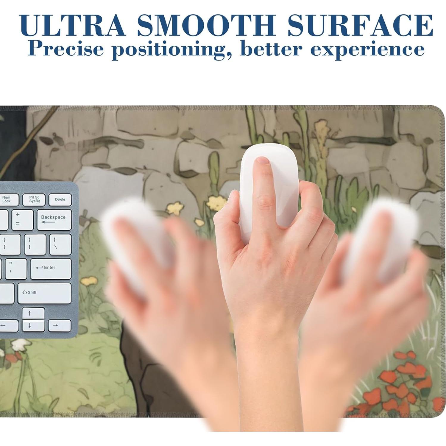 Alfombrilla de Ratón Grande Hanazaoa Gato Negro Flor 80x30cm
