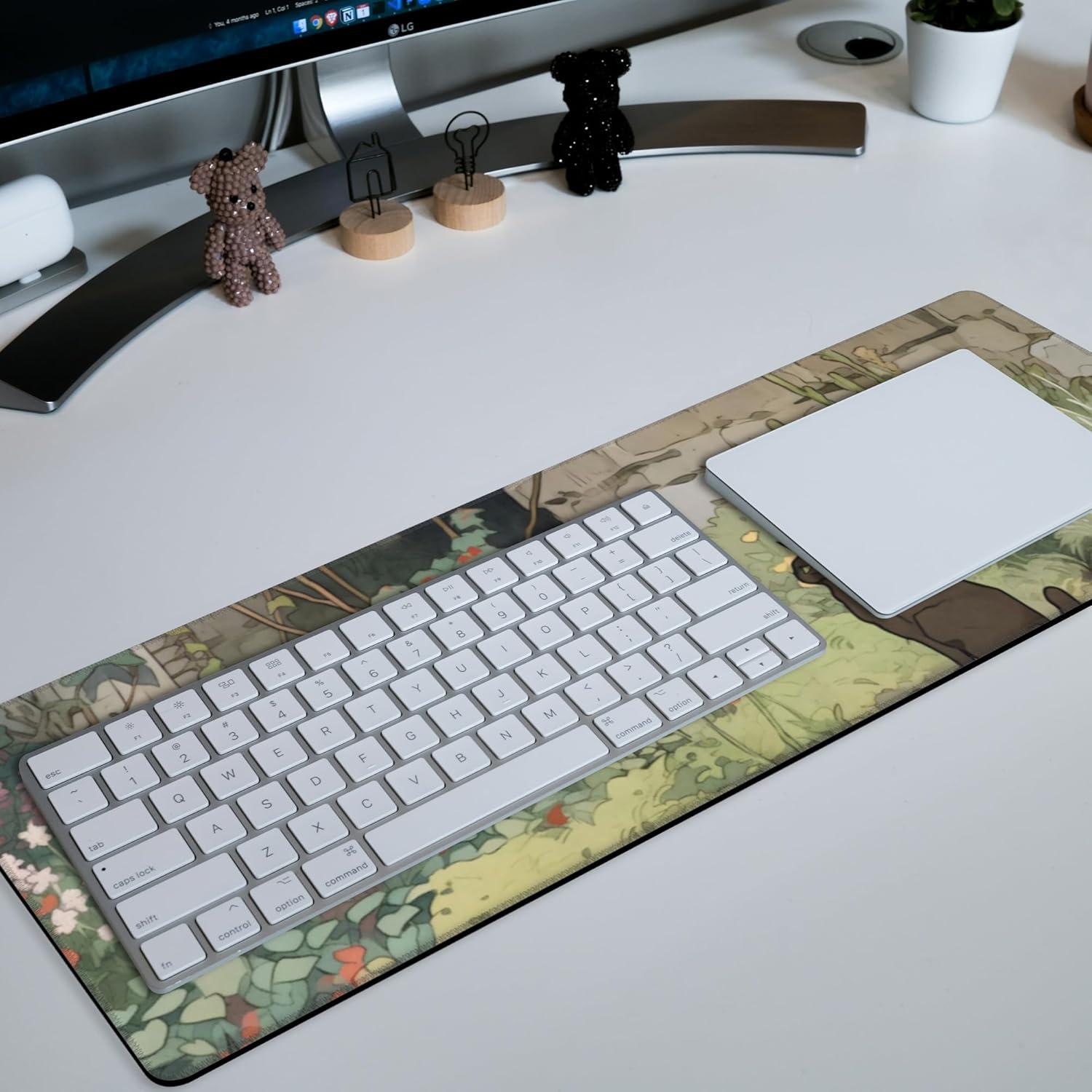 Alfombrilla de Ratón Grande Hanazaoa Gato Negro Flor 80x30cm