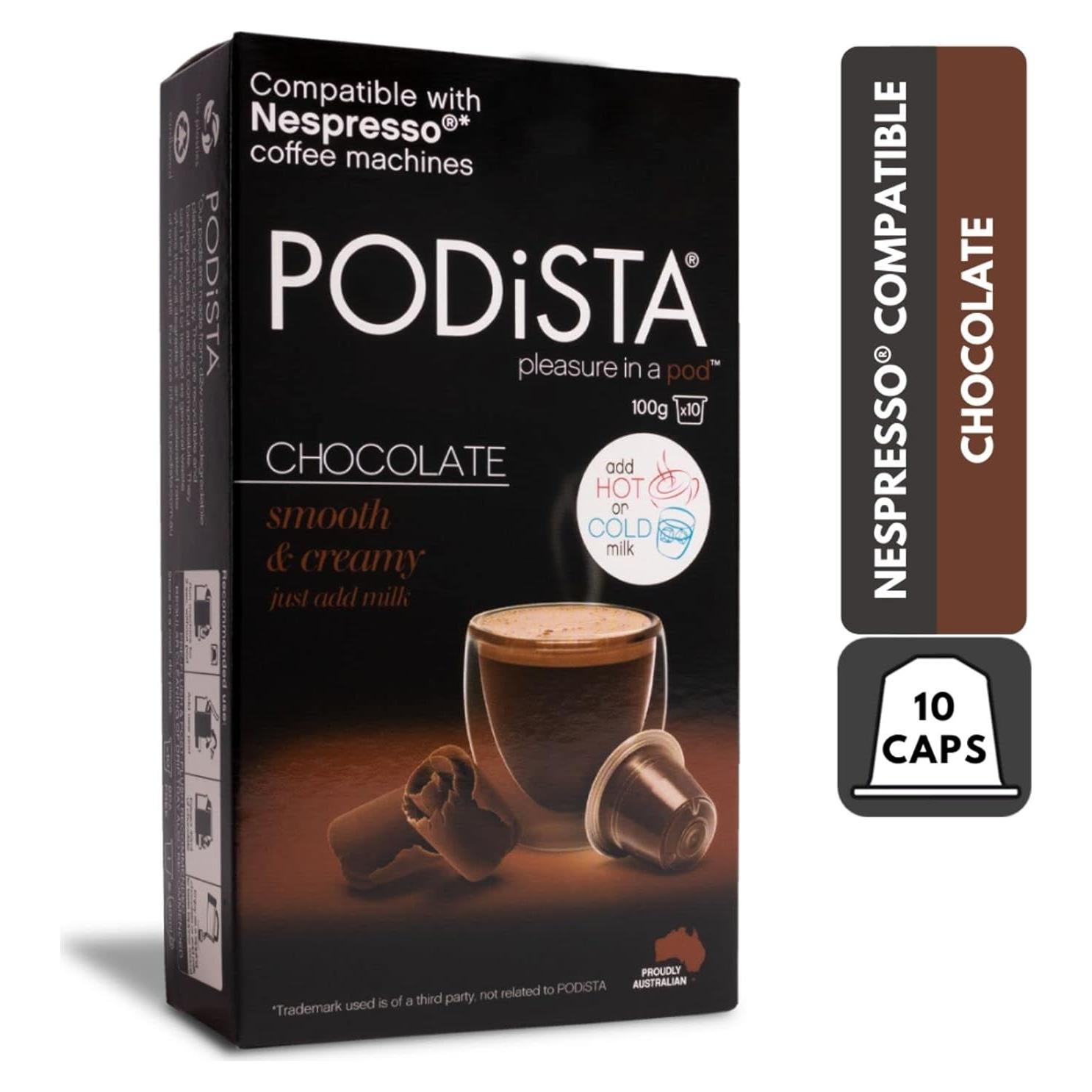 Cápsulas de Chocolate Caliente Podista Suave y Cremoso - 10 Pods