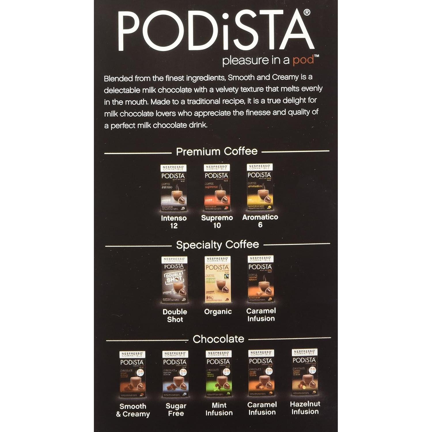 Cápsulas de Chocolate Caliente Podista Suave y Cremoso - 10 Pods