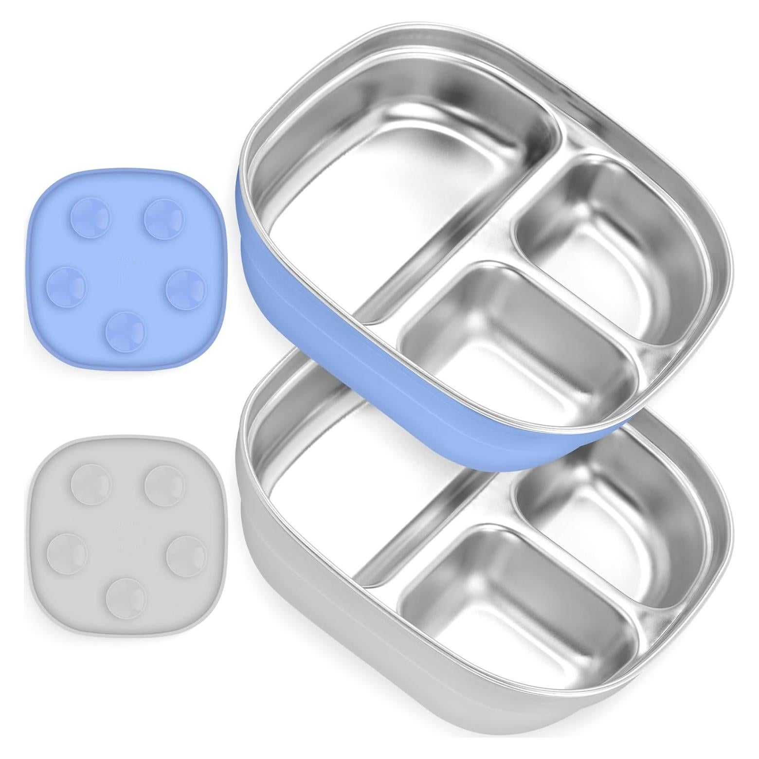 Platos de Acero Inoxidable para Niños Flysich 2 Piezas Azul Gris